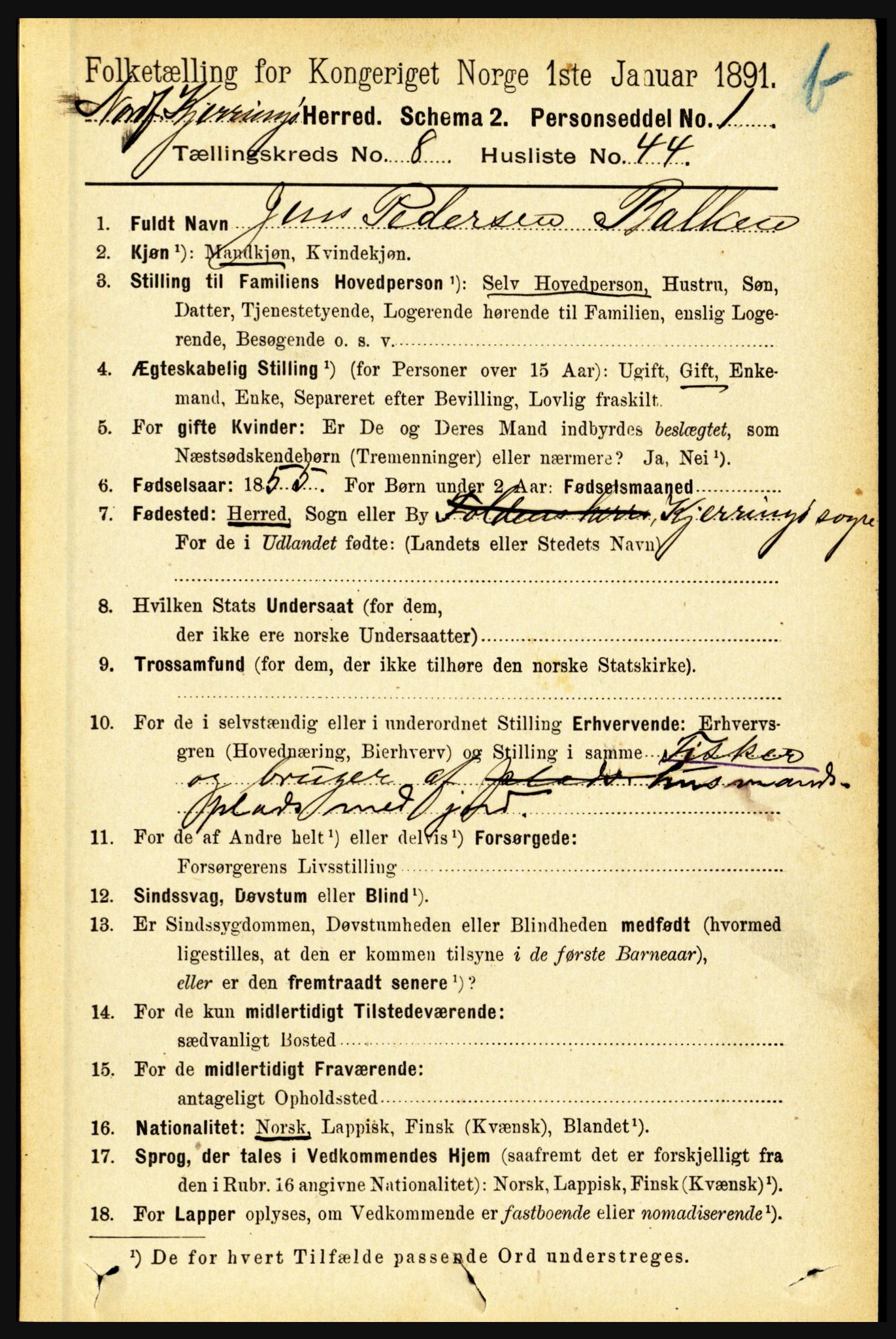 RA, 1891 census for 1846 Nordfold-Kjerringøy, 1891, p. 2202