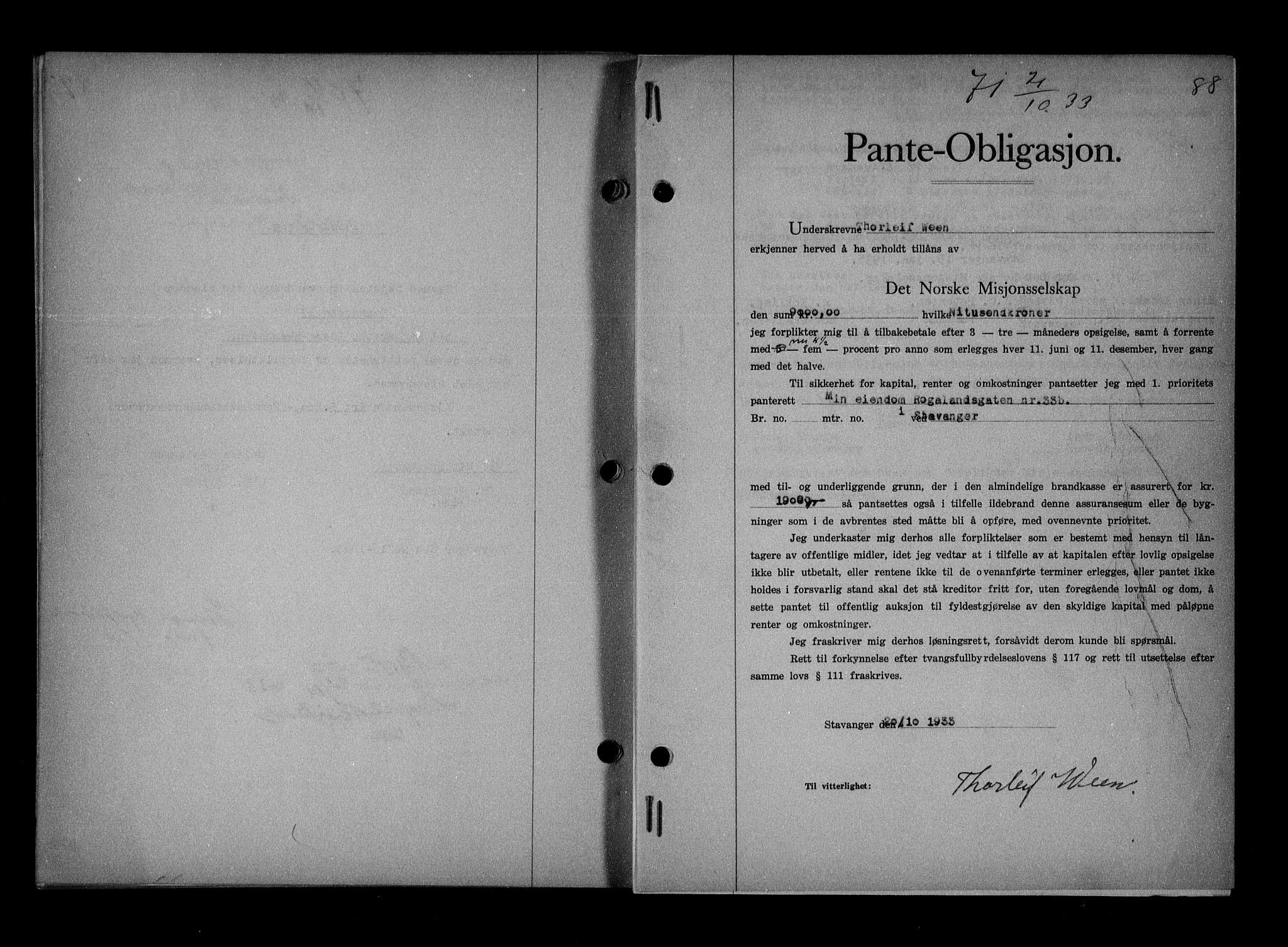 Stavanger byrett, SAST/A-100455/001/4/41/410BB/L0005: Mortgage book no. 55, 1933-1934, Deed date: 21.10.1933