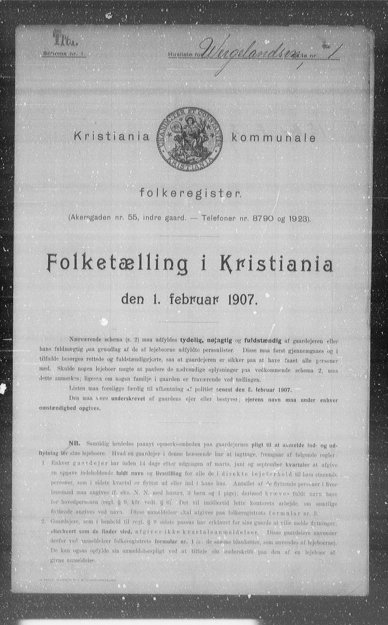 OBA, Municipal Census 1907 for Kristiania, 1907, p. 64944