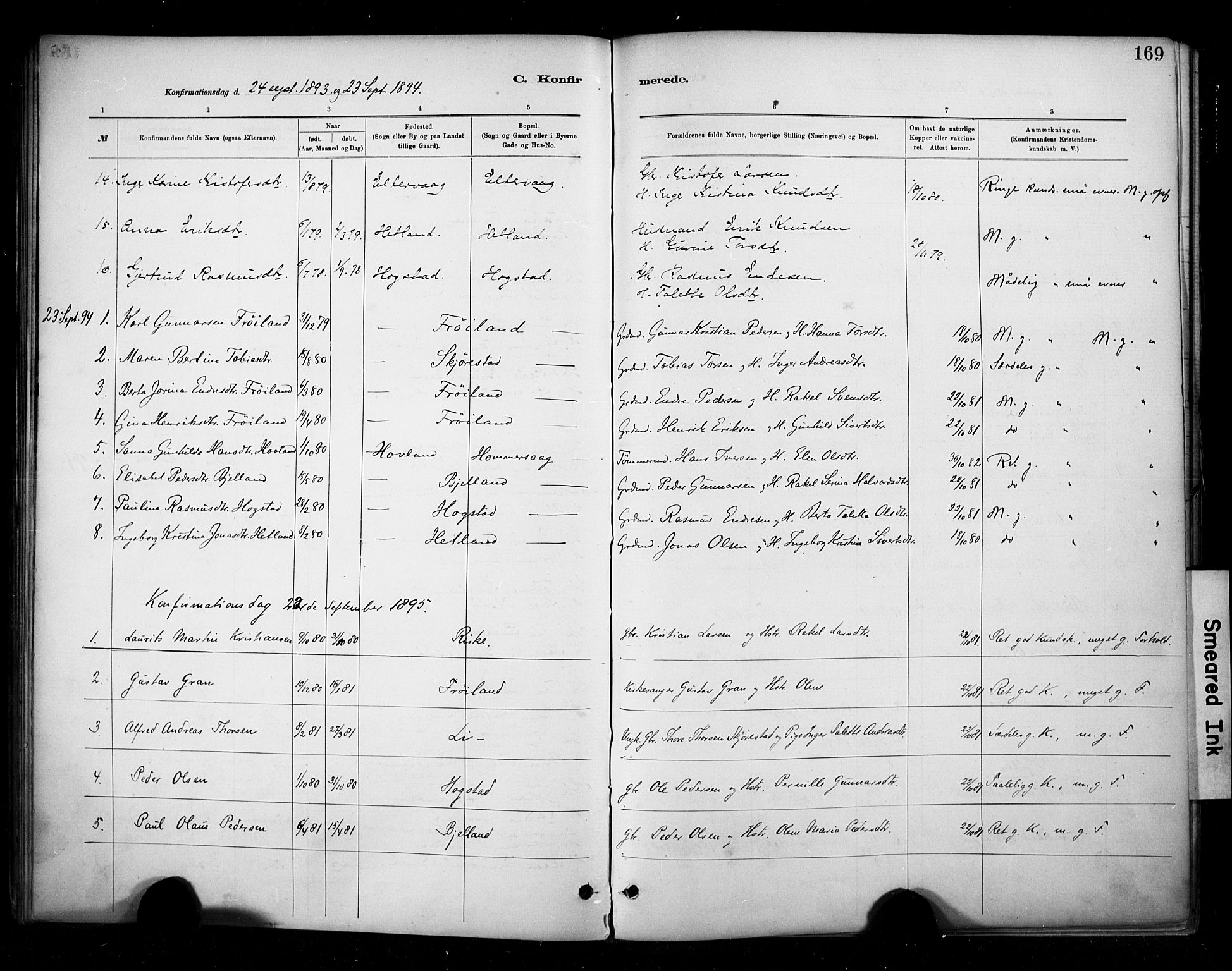 Hetland sokneprestkontor, SAST/A-101826/30/30BA/L0010: Parish register (official) no. A 10, 1882-1925, p. 169