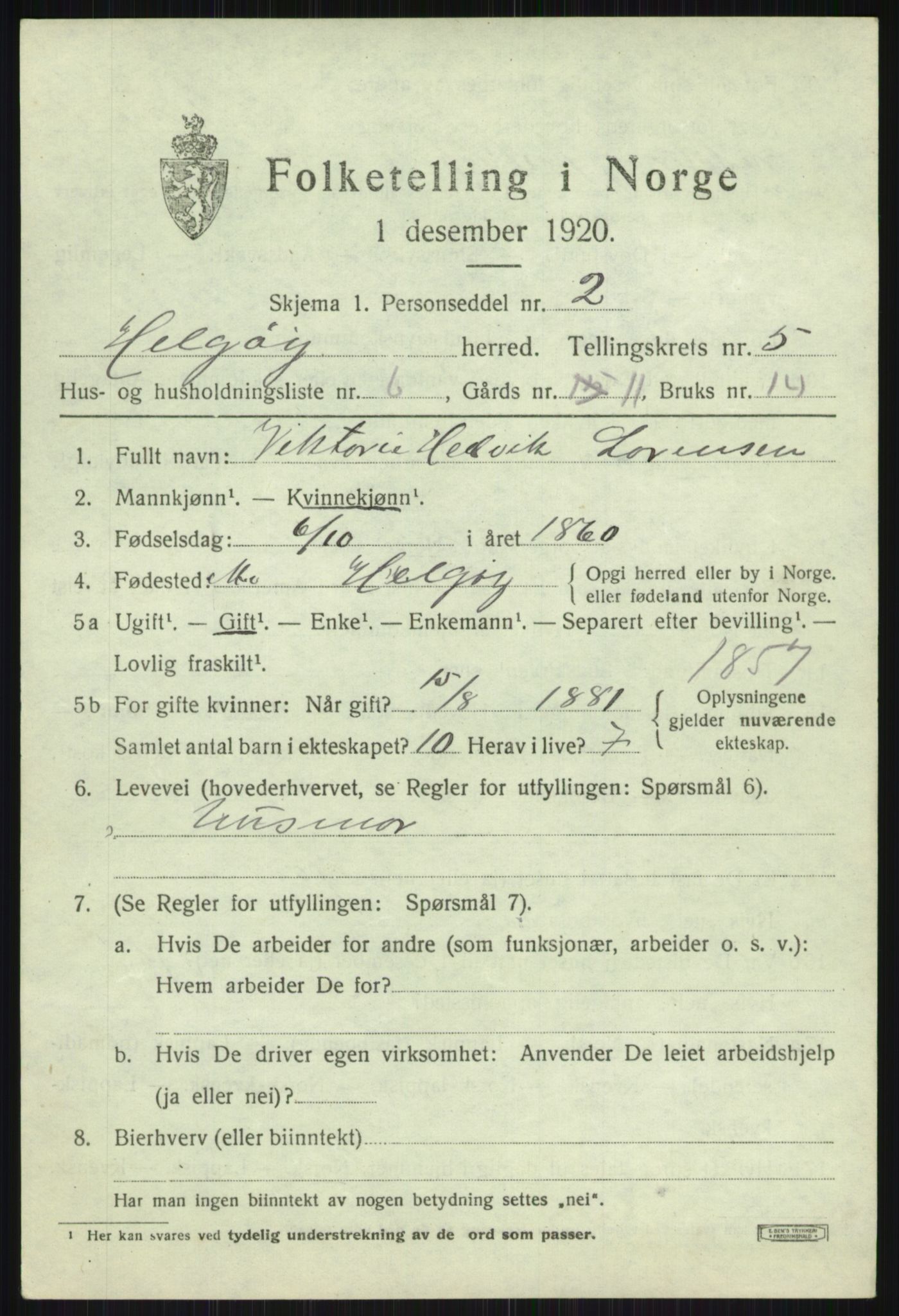 SATØ, 1920 census for Helgøy, 1920, p. 2003