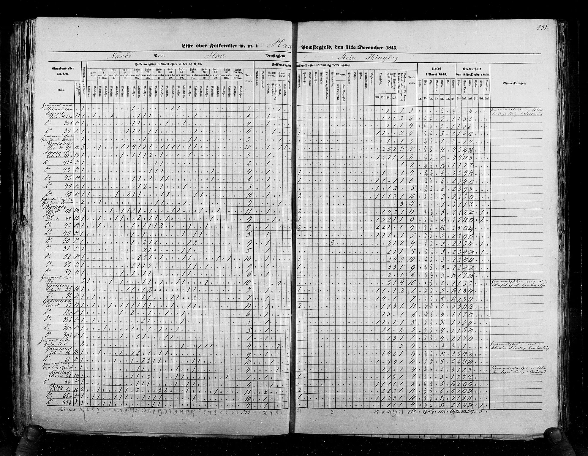 RA, Census 1845, vol. 6: Lister og Mandal amt og Stavanger amt, 1845, p. 251