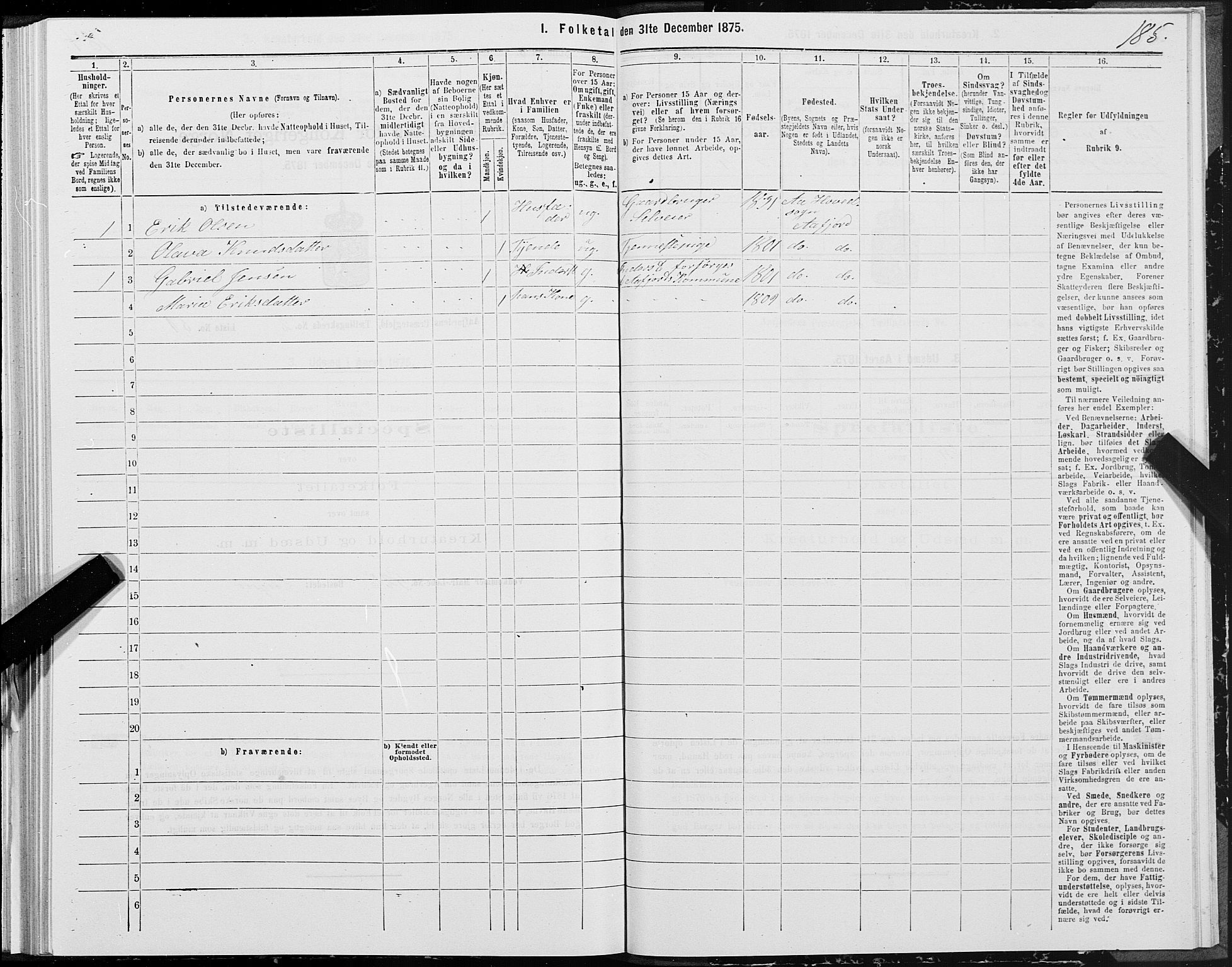 SAT, 1875 census for 1630P Aafjorden, 1875, p. 1185