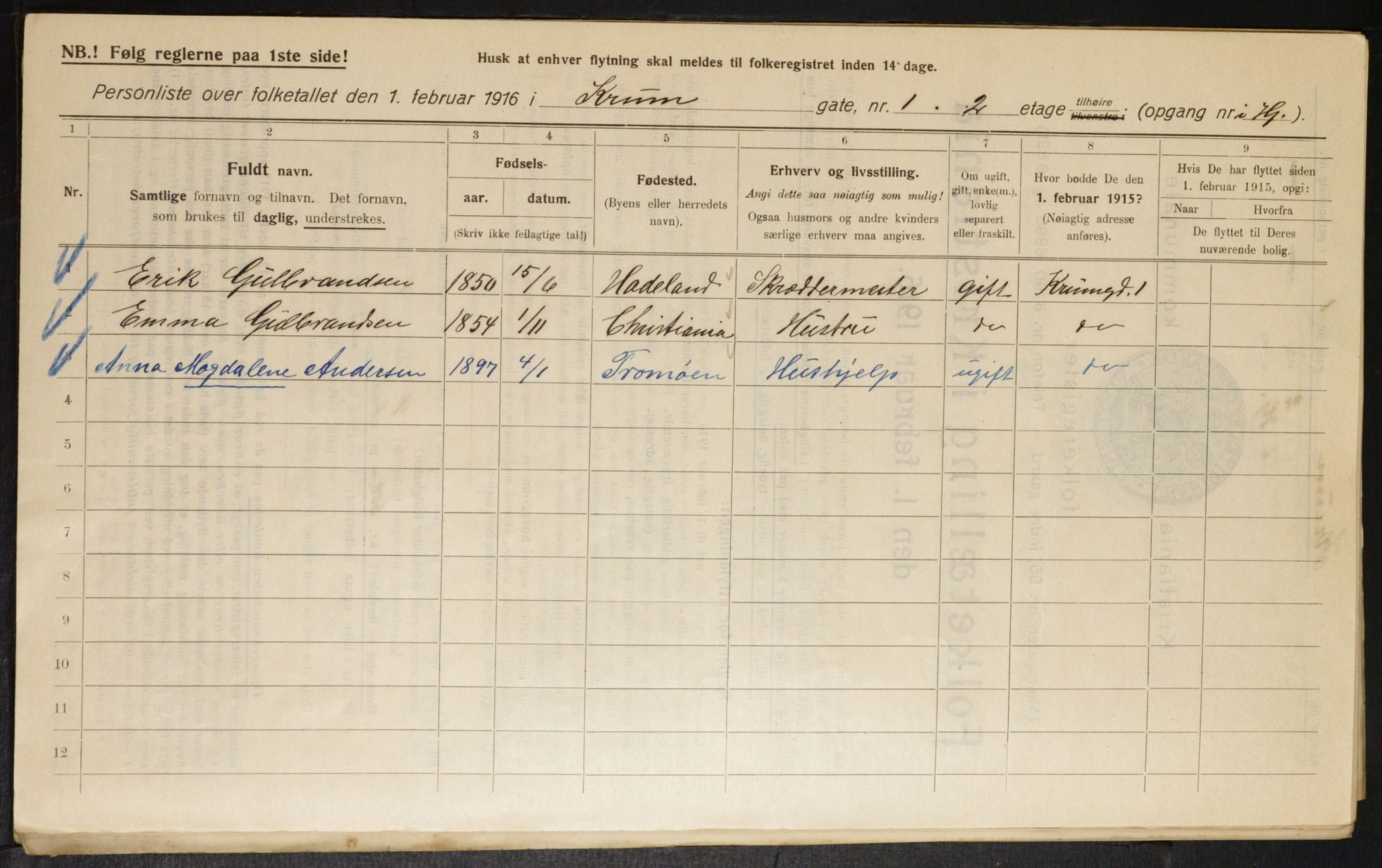 OBA, Municipal Census 1916 for Kristiania, 1916, p. 55898