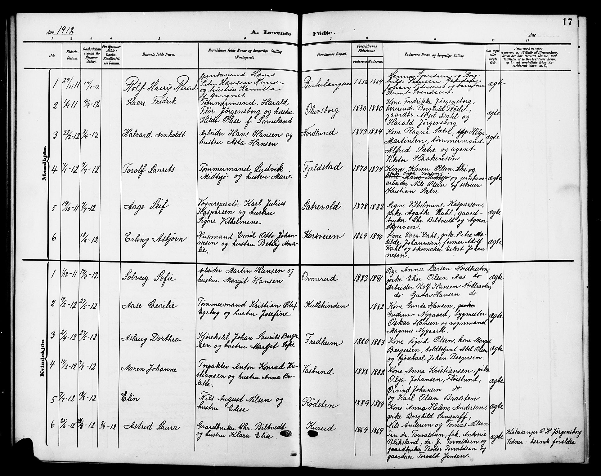 Nesodden prestekontor Kirkebøker, AV/SAO-A-10013/G/Gb/L0001: Parish register (copy) no. II 1, 1905-1924, p. 17