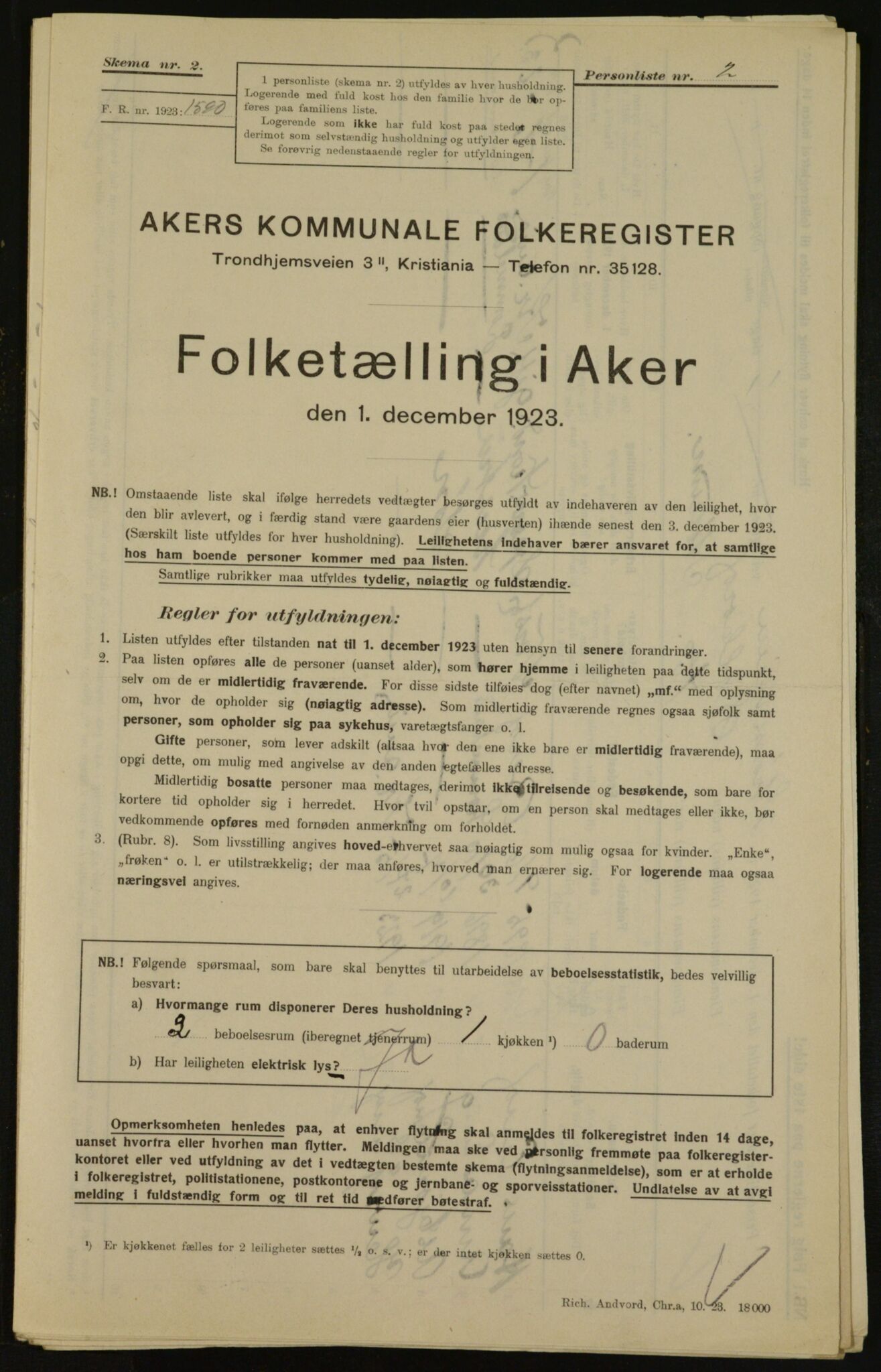 , Municipal Census 1923 for Aker, 1923, p. 32581