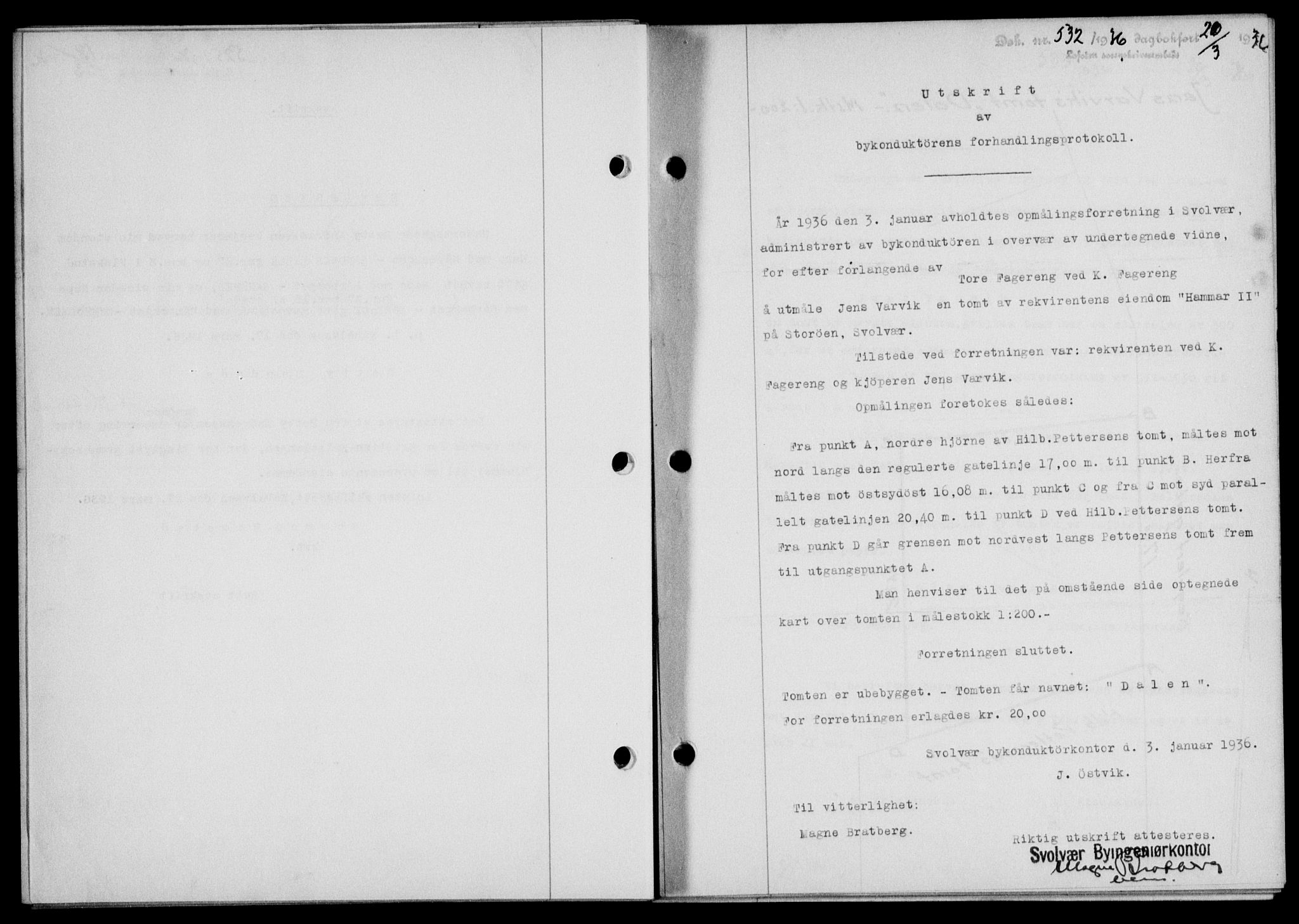 Lofoten sorenskriveri, SAT/A-0017/1/2/2C/L0033b: Mortgage book no. 33b, 1936-1936, Diary no: : 532/1936
