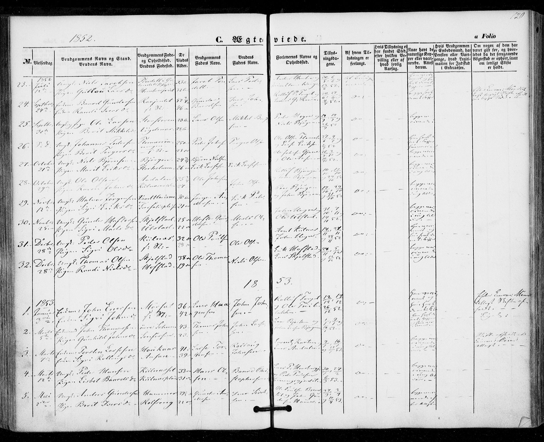 Ministerialprotokoller, klokkerbøker og fødselsregistre - Nord-Trøndelag, SAT/A-1458/703/L0028: Parish register (official) no. 703A01, 1850-1862, p. 120