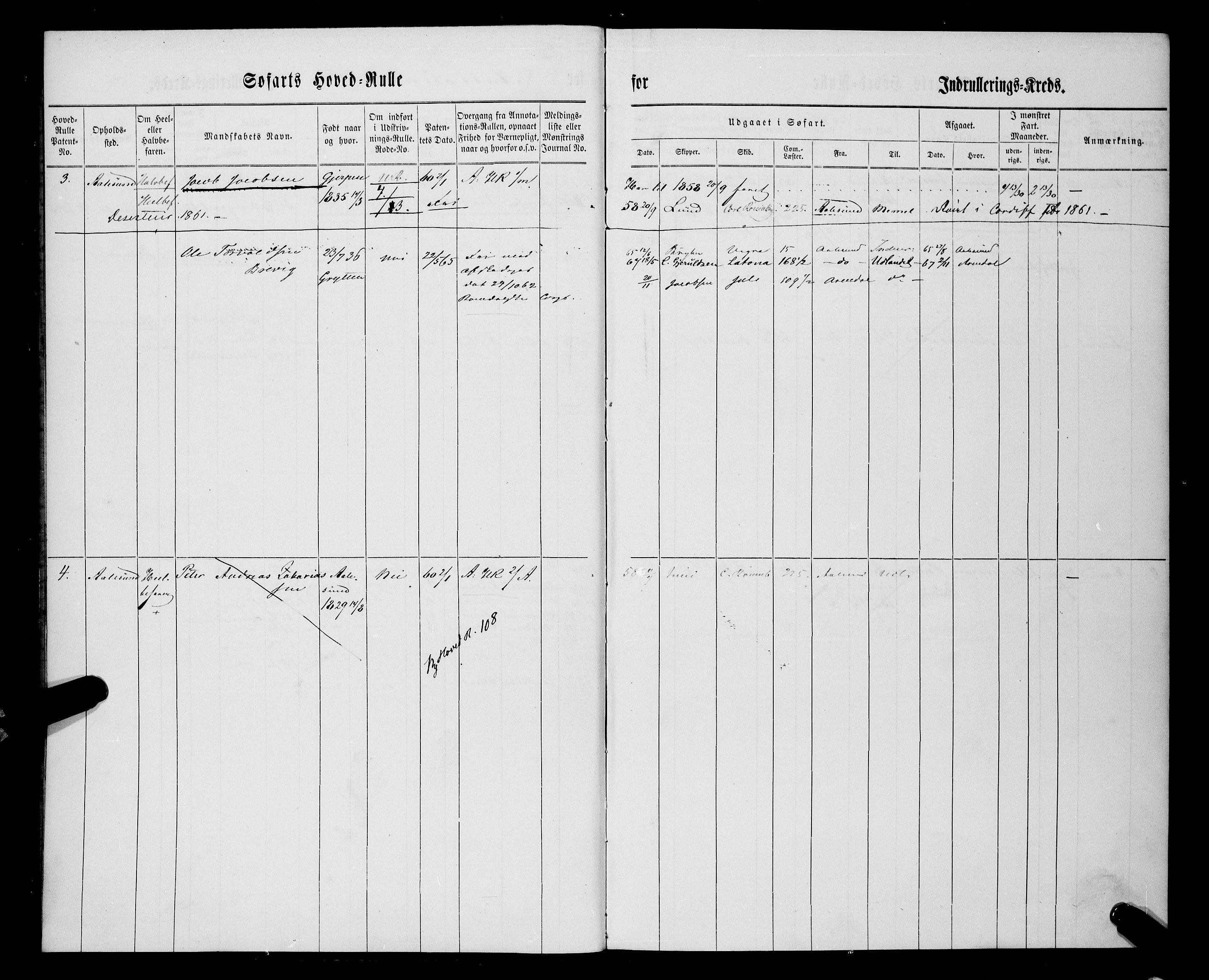 Sjøinnrulleringen - Trondhjemske distrikt, AV/SAT-A-5121/01/L0033/0003: -- / Hovedsjøfartsrulle Ålesund krets, 1860