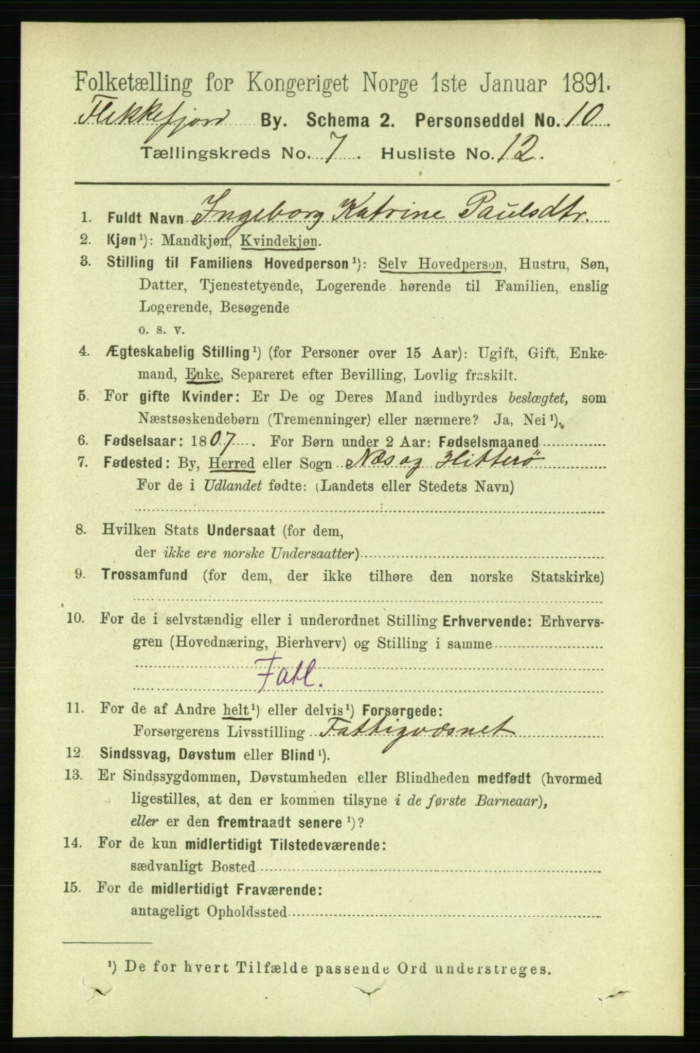 RA, 1891 census for 1004 Flekkefjord, 1891, p. 1357