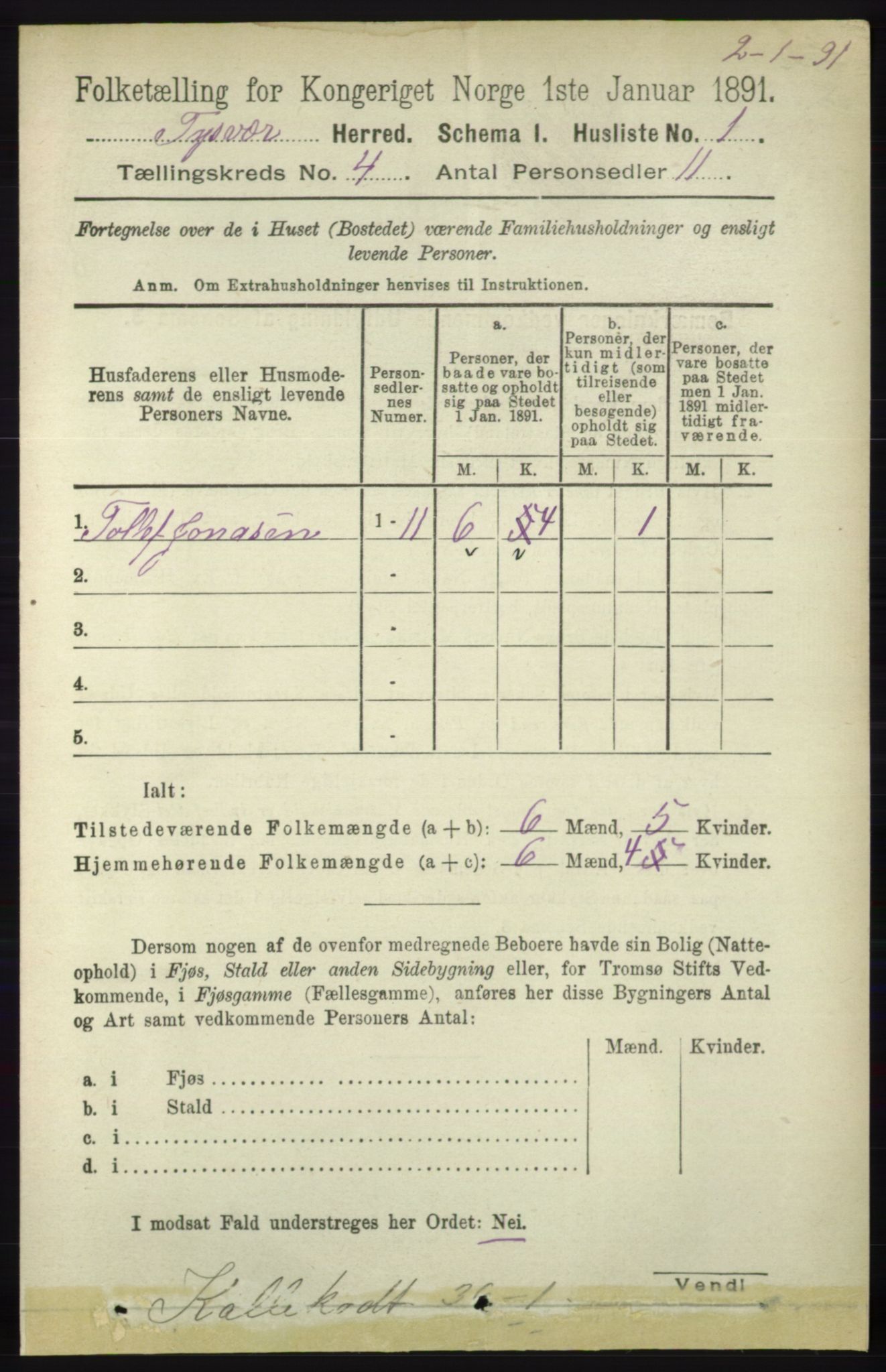 RA, 1891 census for 1146 Tysvær, 1891, p. 1451