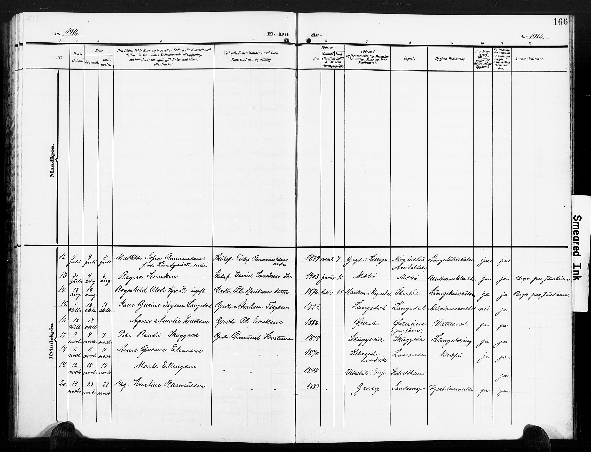 Vestre Moland sokneprestkontor, AV/SAK-1111-0046/F/Fb/Fbb/L0007: Parish register (copy) no. B 7, 1906-1929, p. 166