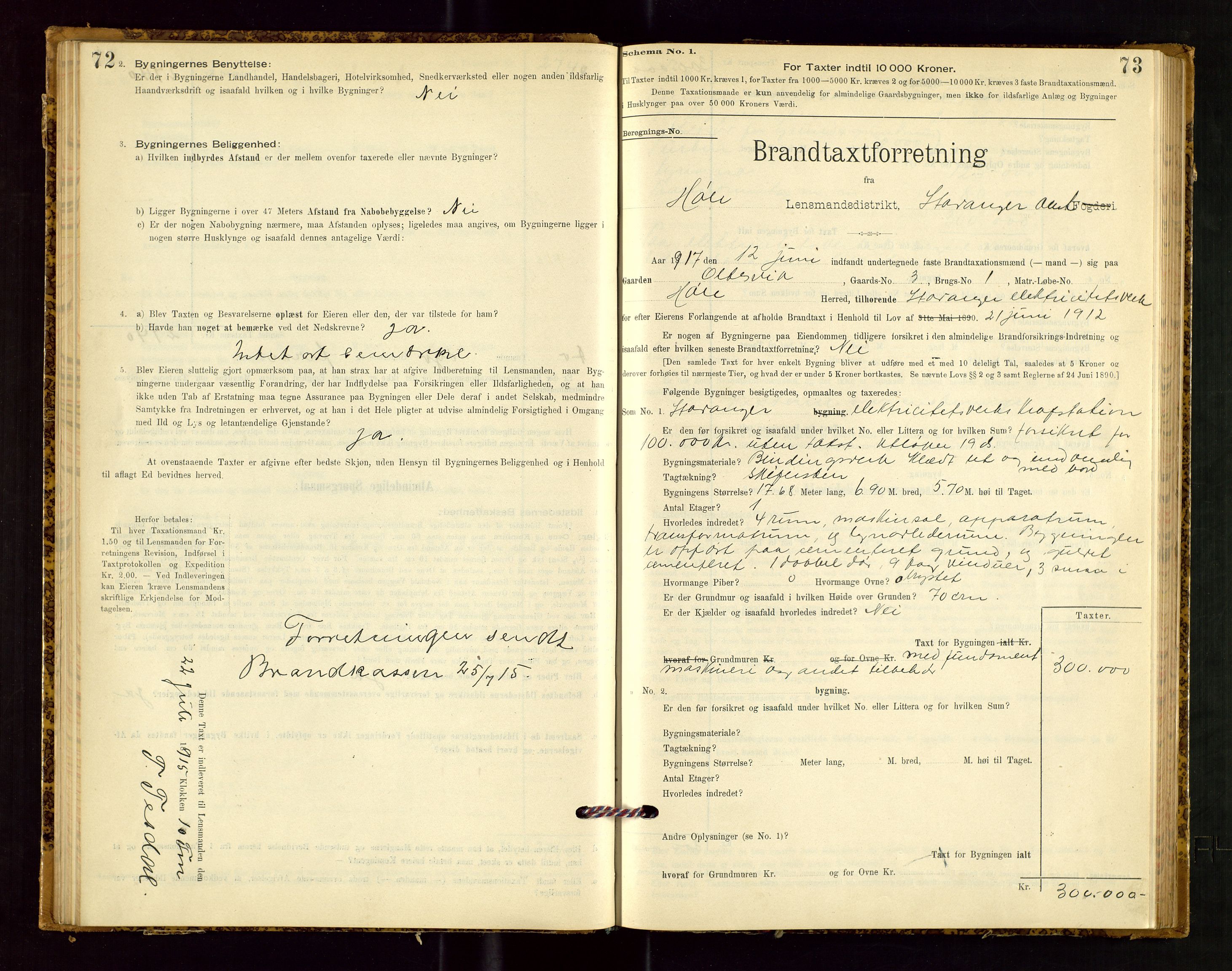 Høle og Forsand lensmannskontor, SAST/A-100127/Gob/L0001: "Brandtaxtprotokol" - skjematakst, 1897-1940, p. 72-73