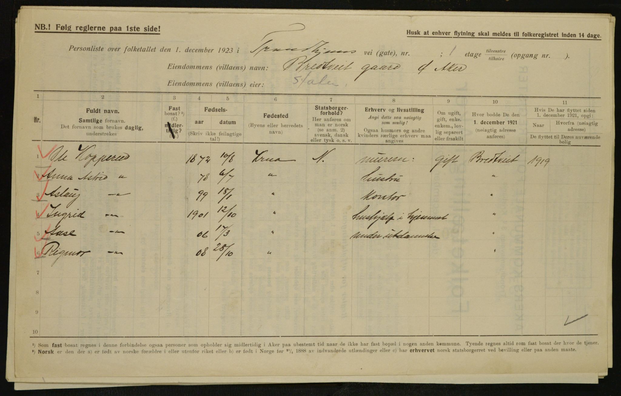 , Municipal Census 1923 for Aker, 1923, p. 33325