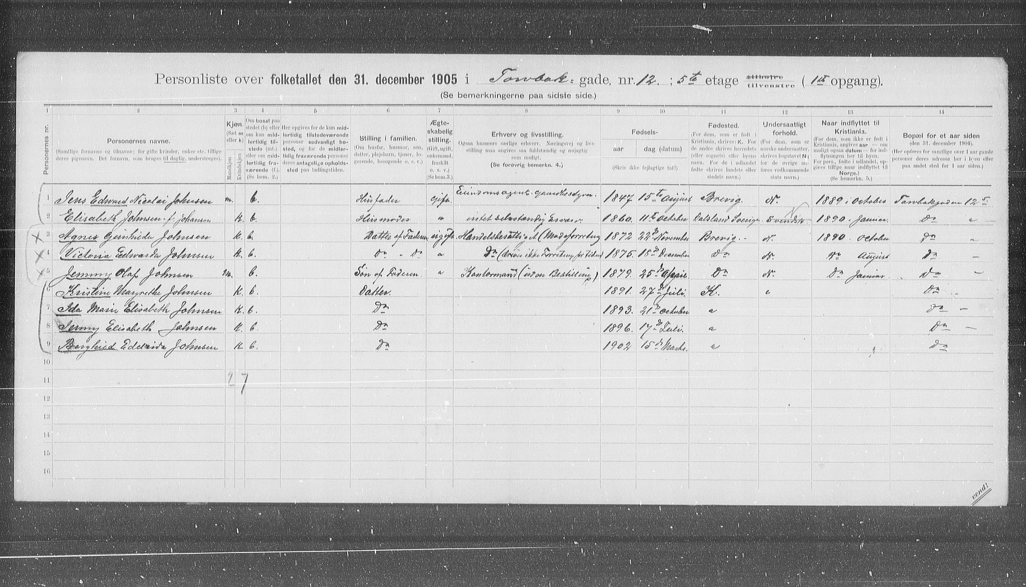 OBA, Municipal Census 1905 for Kristiania, 1905, p. 60226