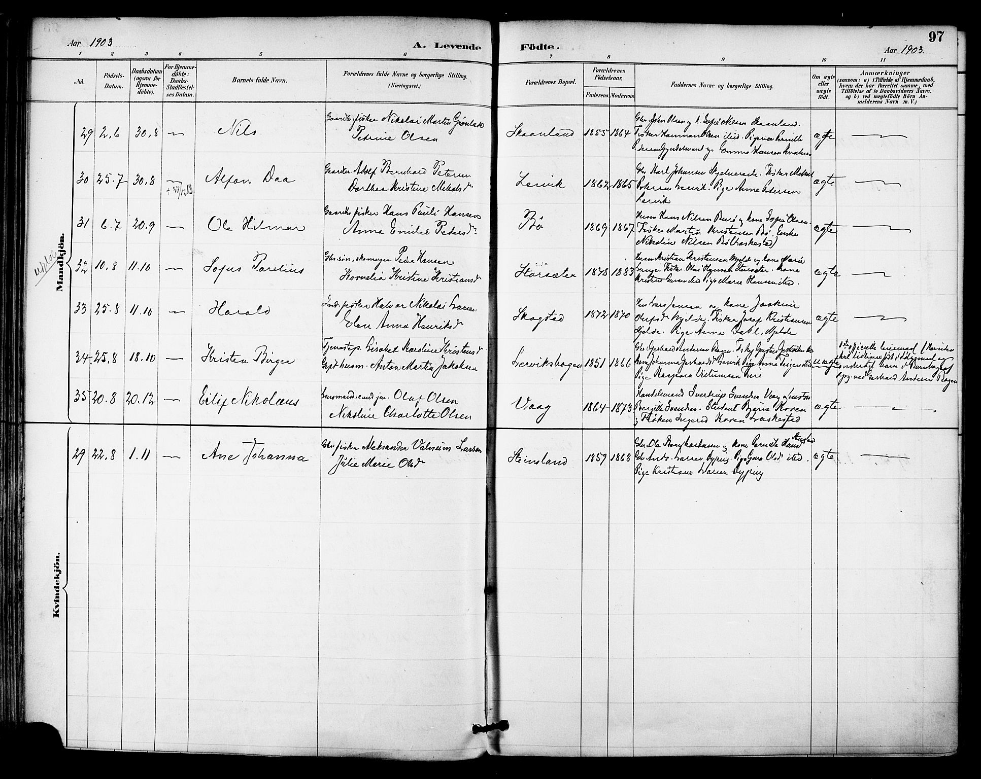 Ministerialprotokoller, klokkerbøker og fødselsregistre - Nordland, SAT/A-1459/855/L0803: Parish register (official) no. 855A11, 1887-1905, p. 97
