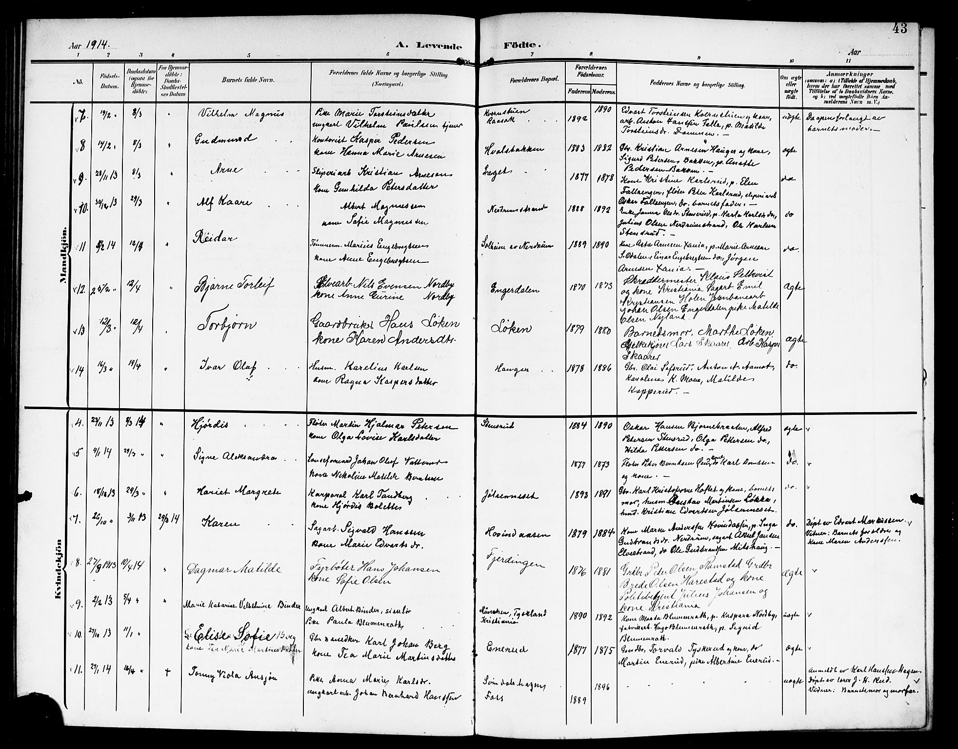 Fet prestekontor Kirkebøker, AV/SAO-A-10370a/G/Ga/L0008: Parish register (copy) no. I 8, 1907-1920, p. 43