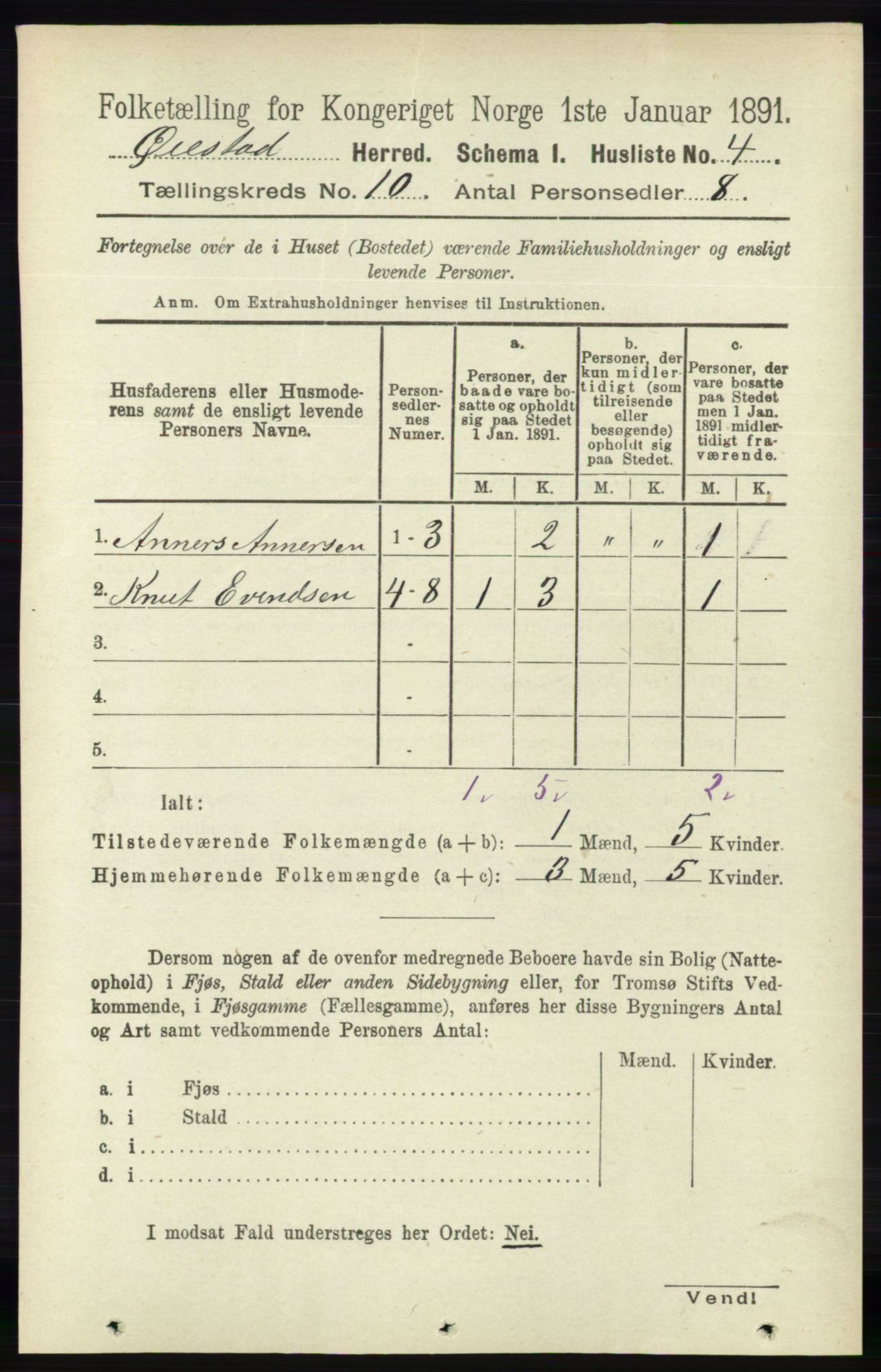 RA, 1891 census for 0920 Øyestad, 1891, p. 4070