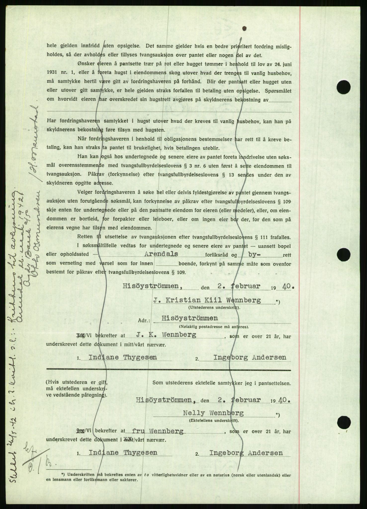 Nedenes sorenskriveri, AV/SAK-1221-0006/G/Gb/Gbb/L0001: Mortgage book no. I, 1939-1942, Diary no: : 383/1940