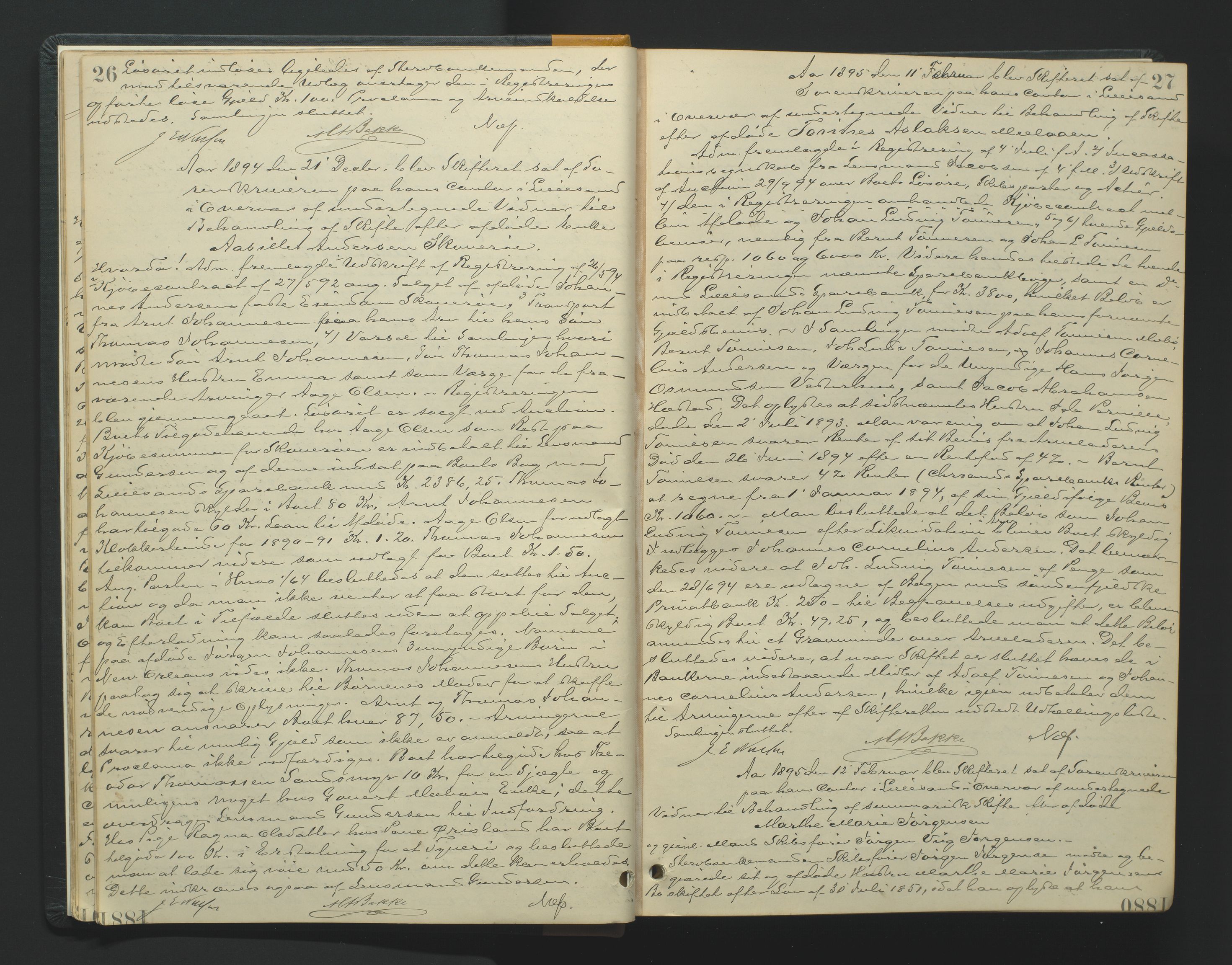 Vestre Nedenes/Sand sorenskriveri, AV/SAK-1221-0010/H/Hc/L0007: Skifteforhandlingsprotokoll nr. 5, 1894-1916, p. 26-27