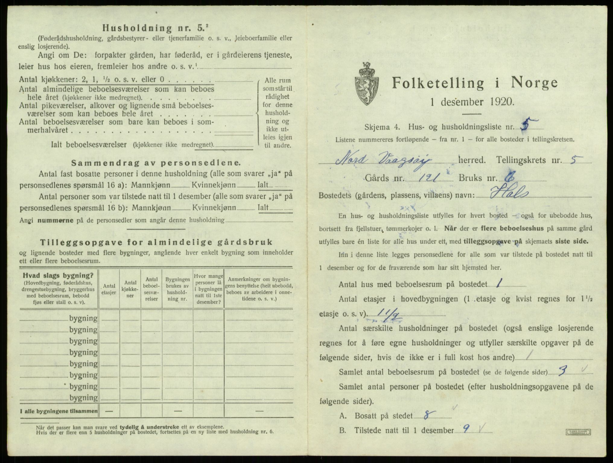 SAB, 1920 census for Nord-Vågsøy, 1920, p. 256