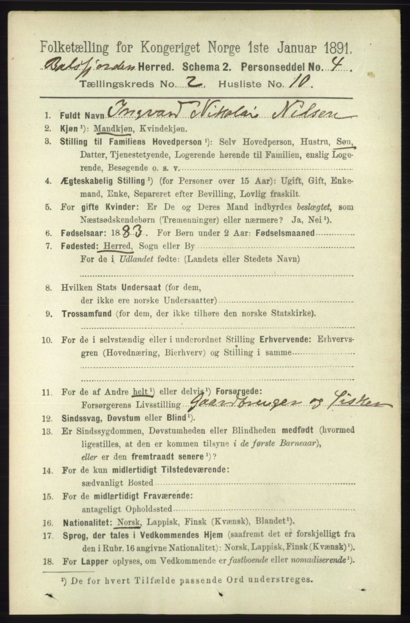 RA, 1891 census for 1933 Balsfjord, 1891, p. 618