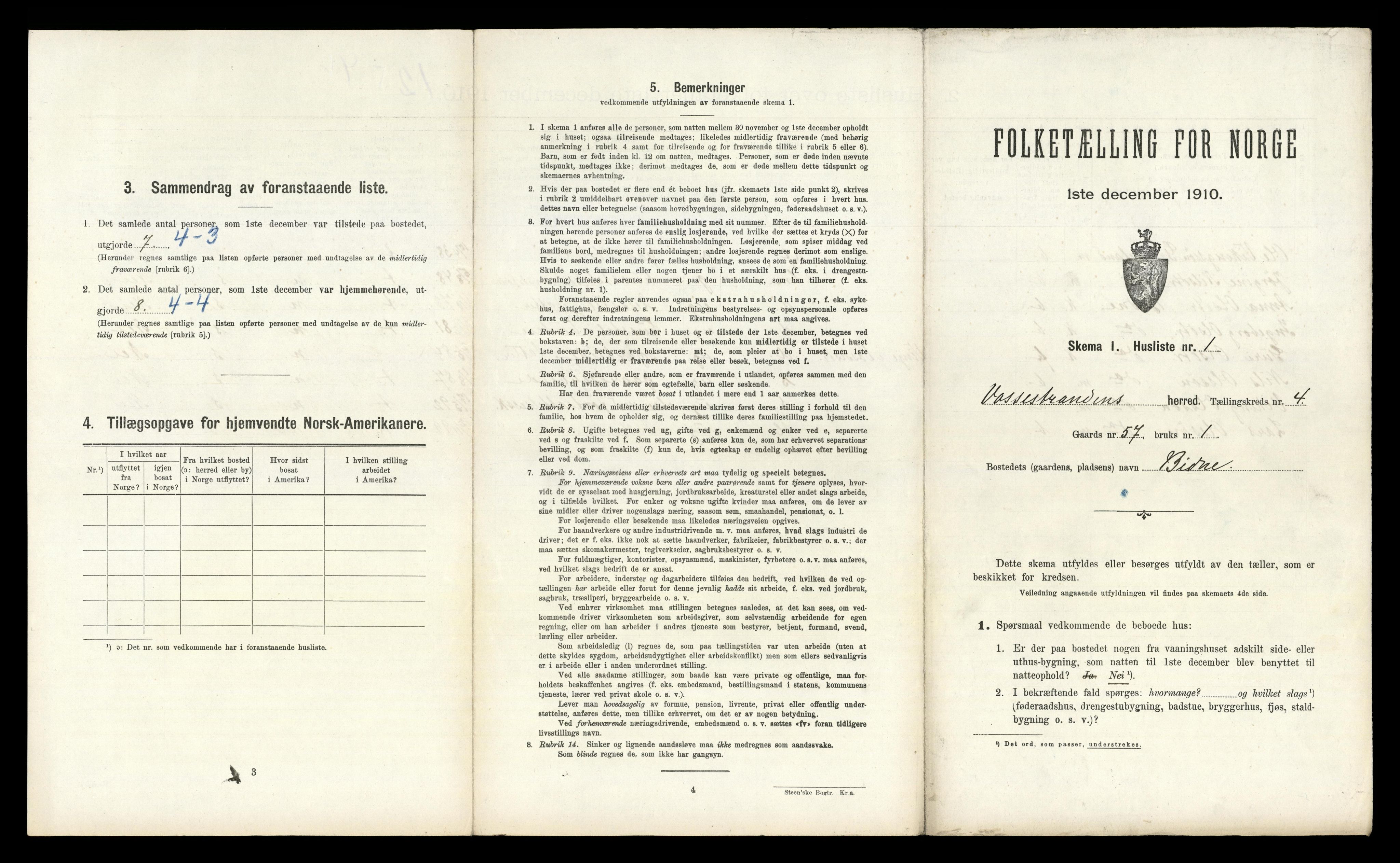 RA, 1910 census for Vossestrand, 1910, p. 421