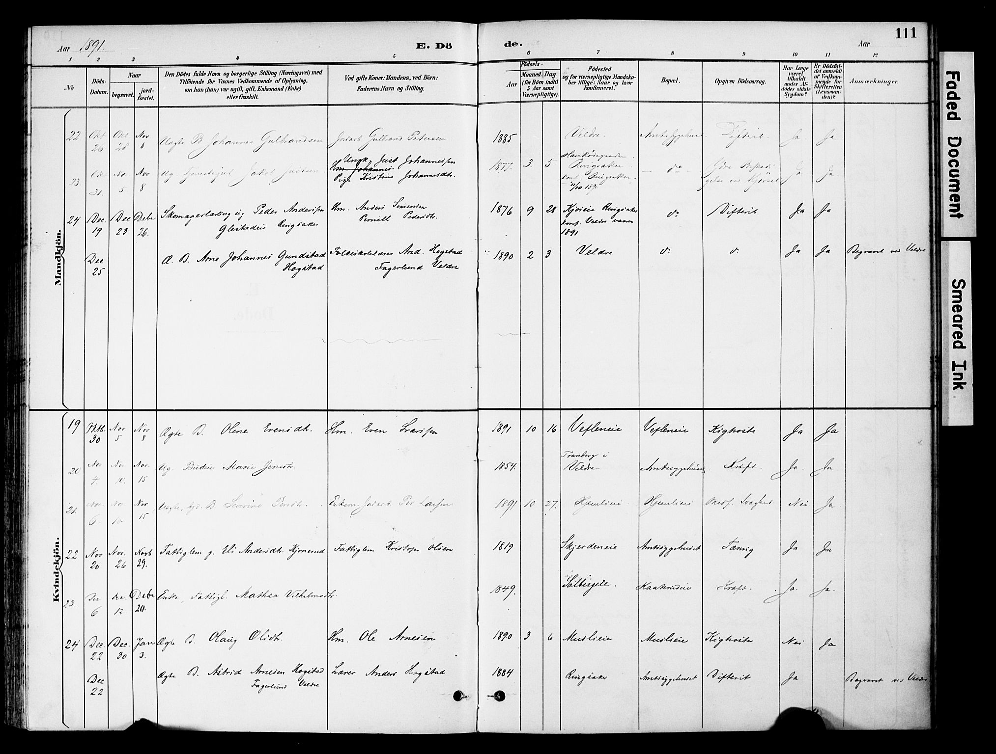 Stange prestekontor, SAH/PREST-002/K/L0021: Parish register (official) no. 21, 1891-1902, p. 111