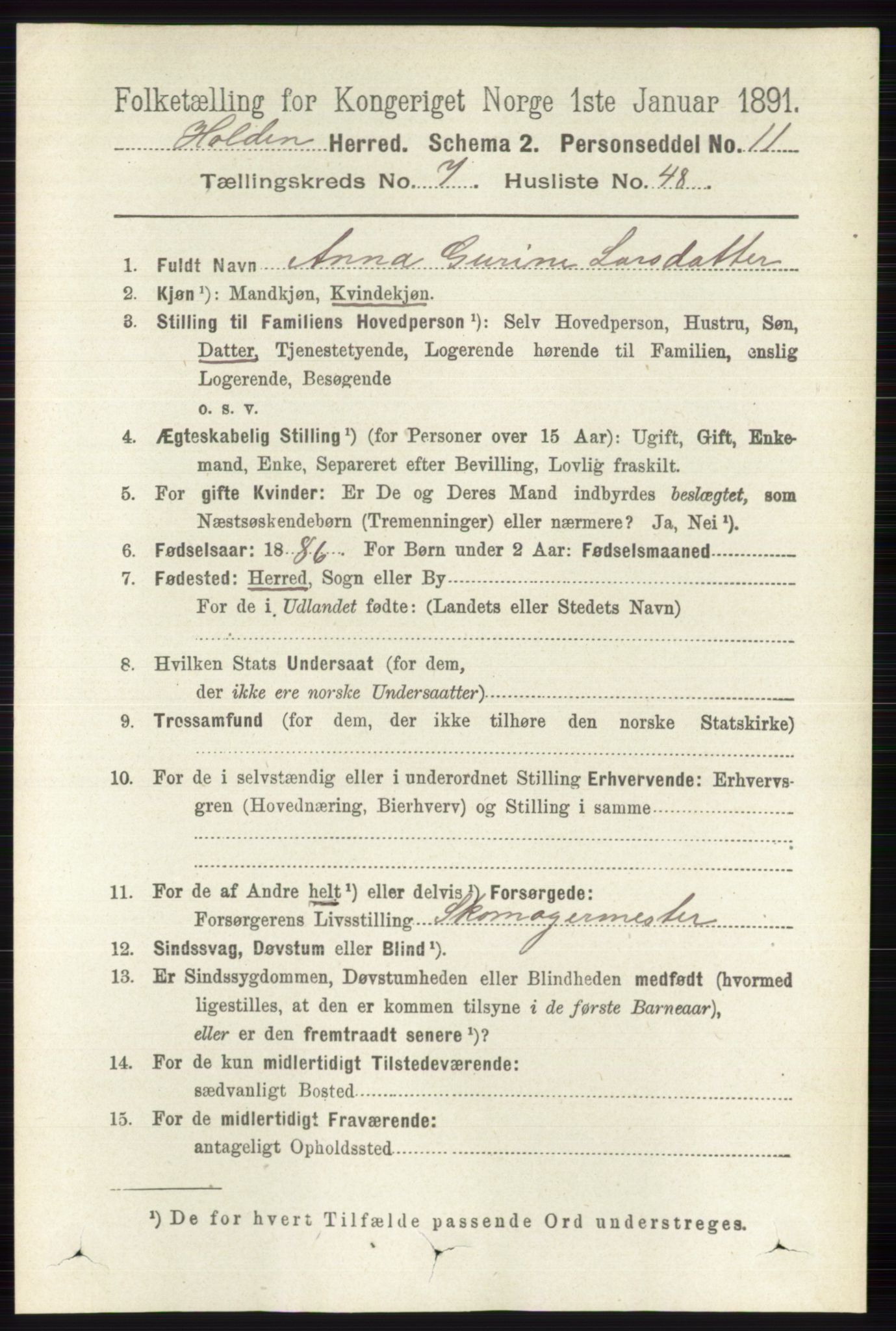 RA, 1891 census for 0819 Holla, 1891, p. 3569