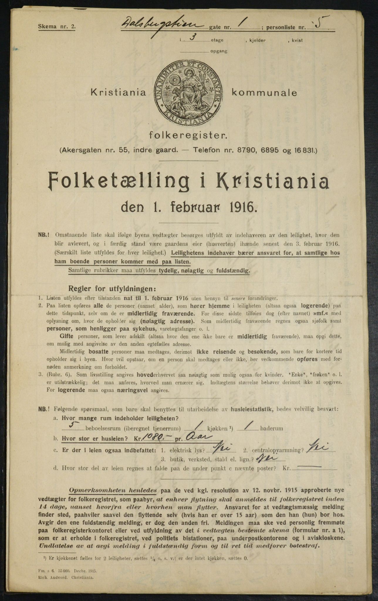 OBA, Municipal Census 1916 for Kristiania, 1916, p. 14073