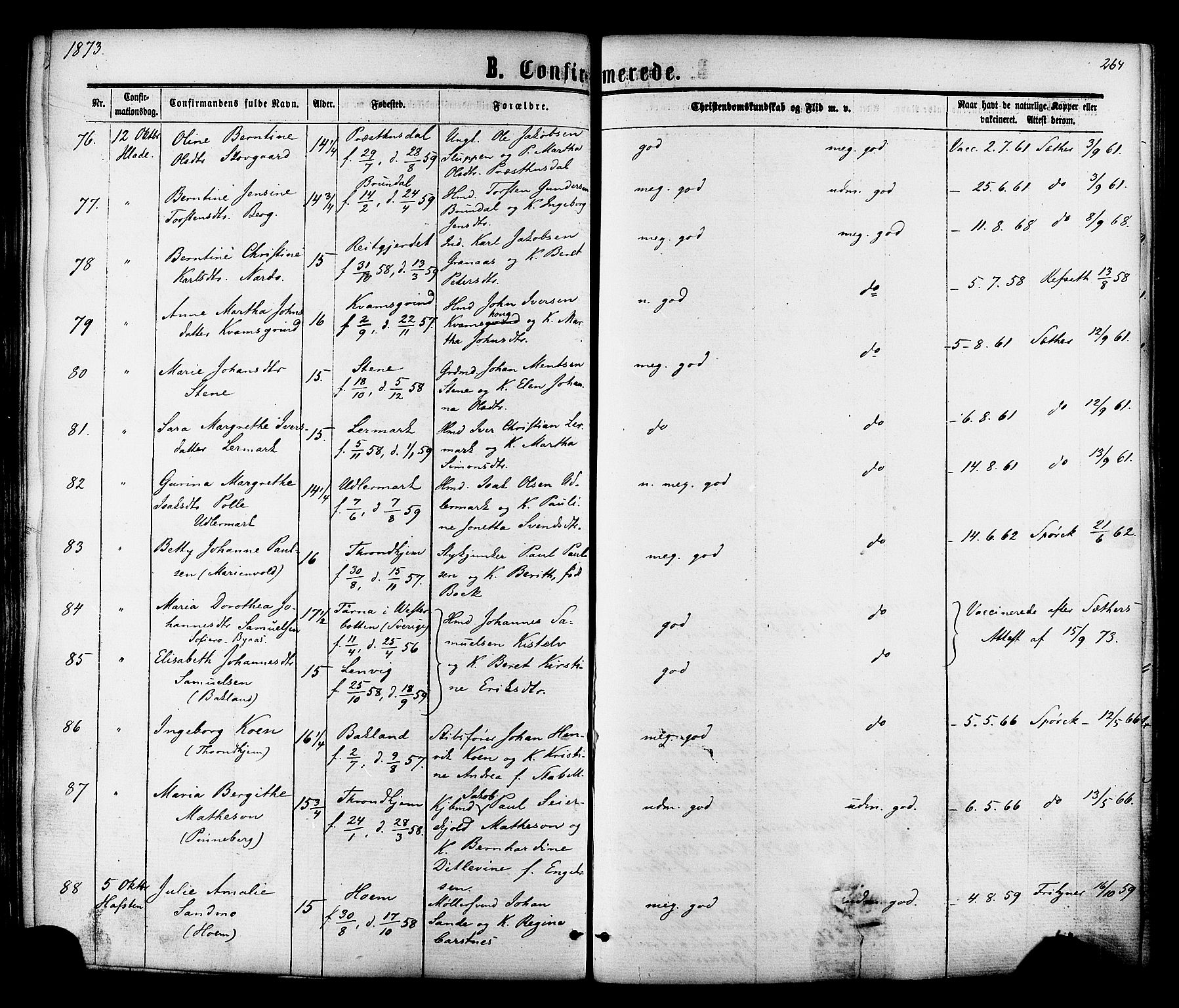 Ministerialprotokoller, klokkerbøker og fødselsregistre - Sør-Trøndelag, SAT/A-1456/606/L0293: Parish register (official) no. 606A08, 1866-1877, p. 264