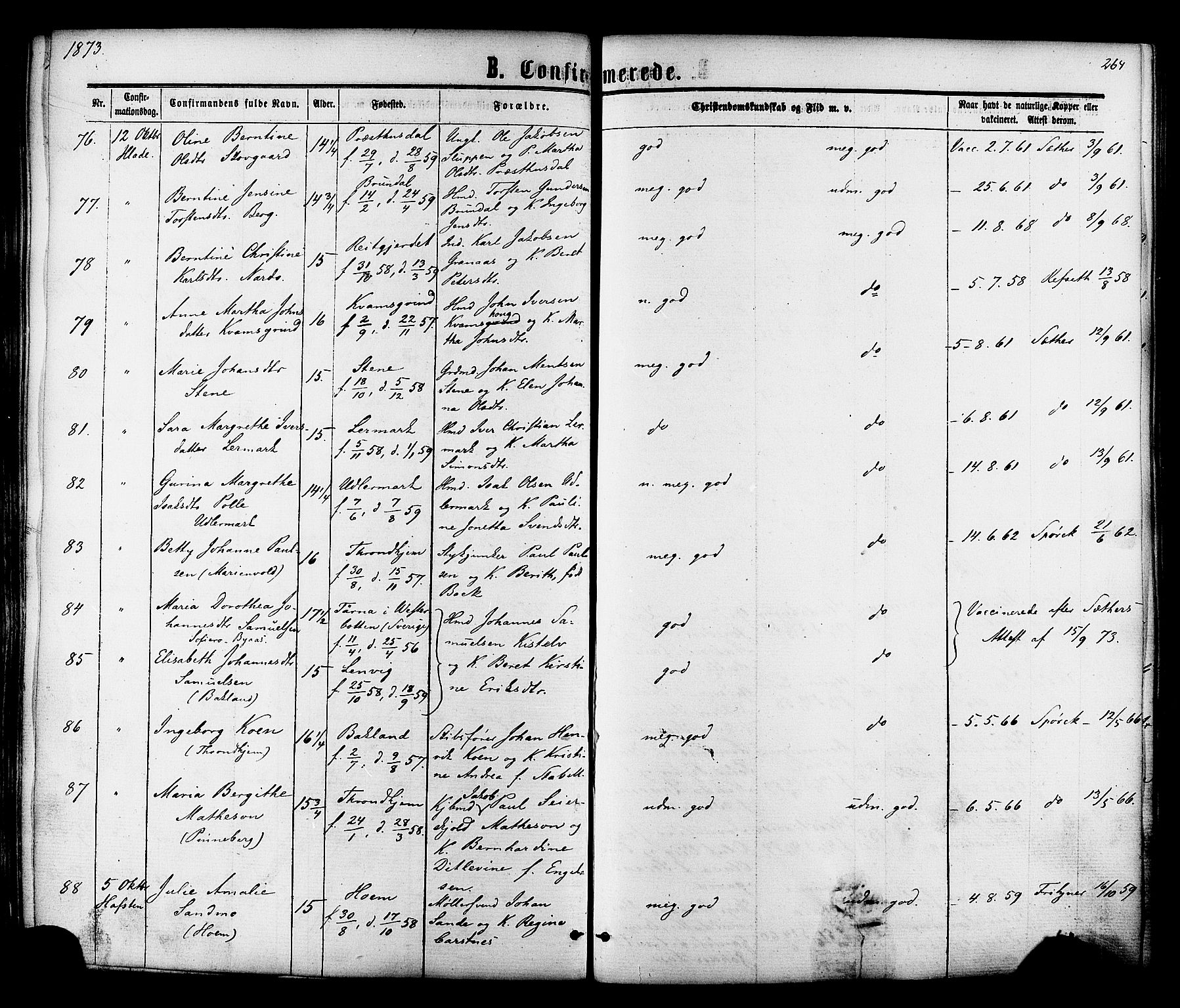 Ministerialprotokoller, klokkerbøker og fødselsregistre - Sør-Trøndelag, AV/SAT-A-1456/606/L0293: Parish register (official) no. 606A08, 1866-1877, p. 264