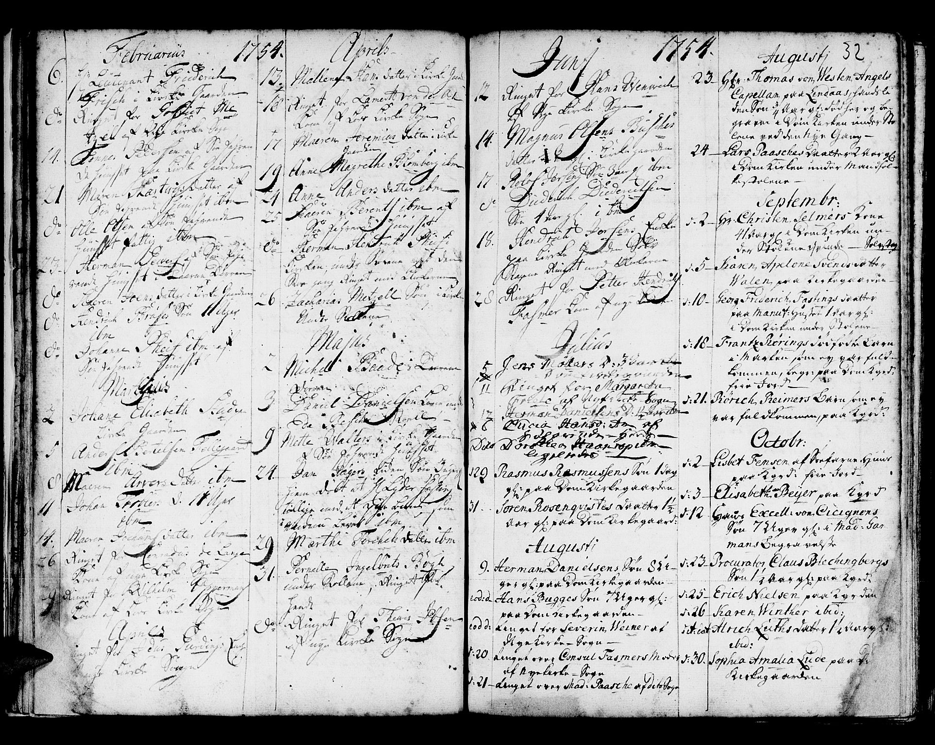 Domkirken sokneprestembete, SAB/A-74801/H/Haa/L0008: Parish register (official) no. A 8, 1725-1775, p. 32