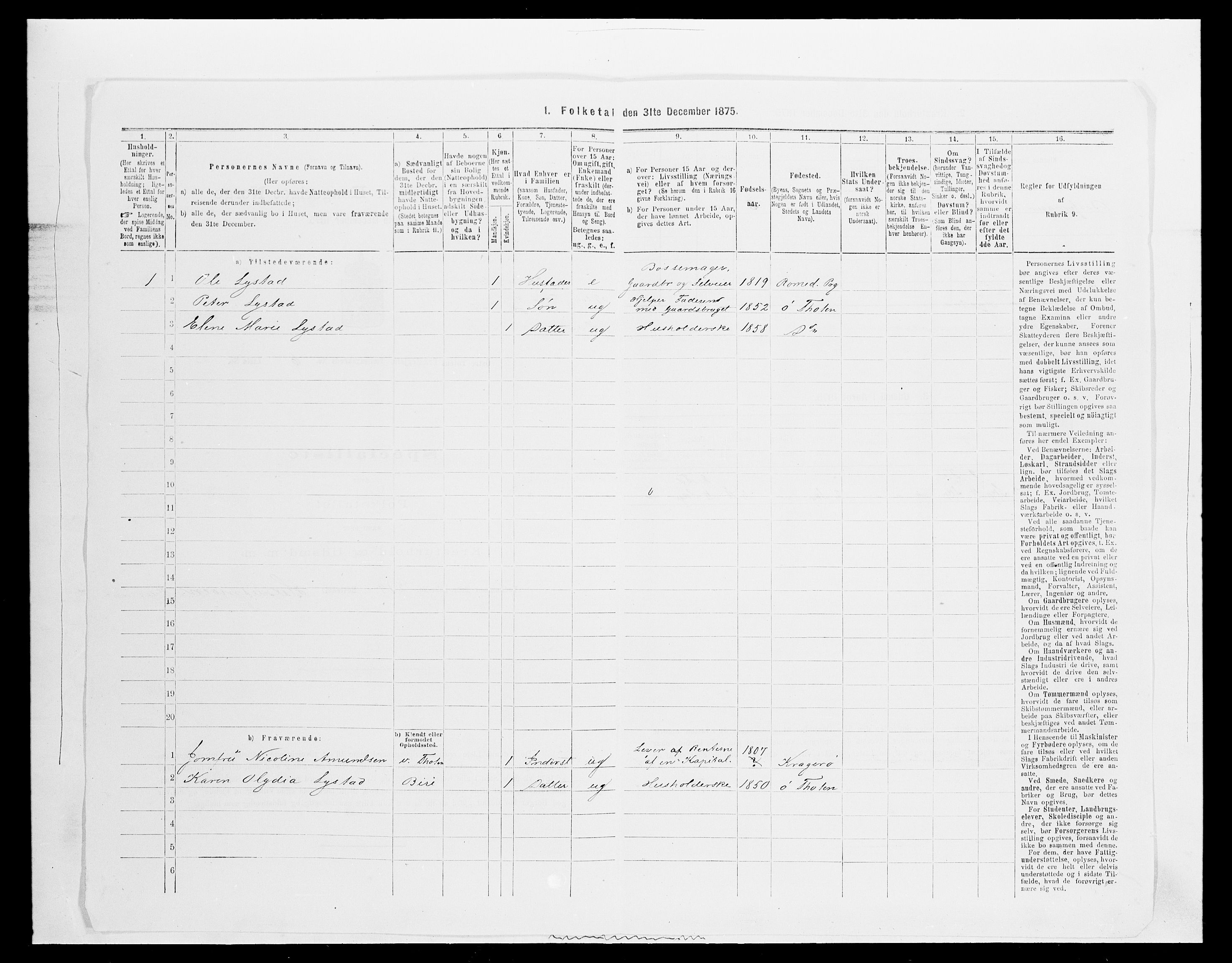 SAH, 1875 census for 0528P Østre Toten, 1875, p. 1289