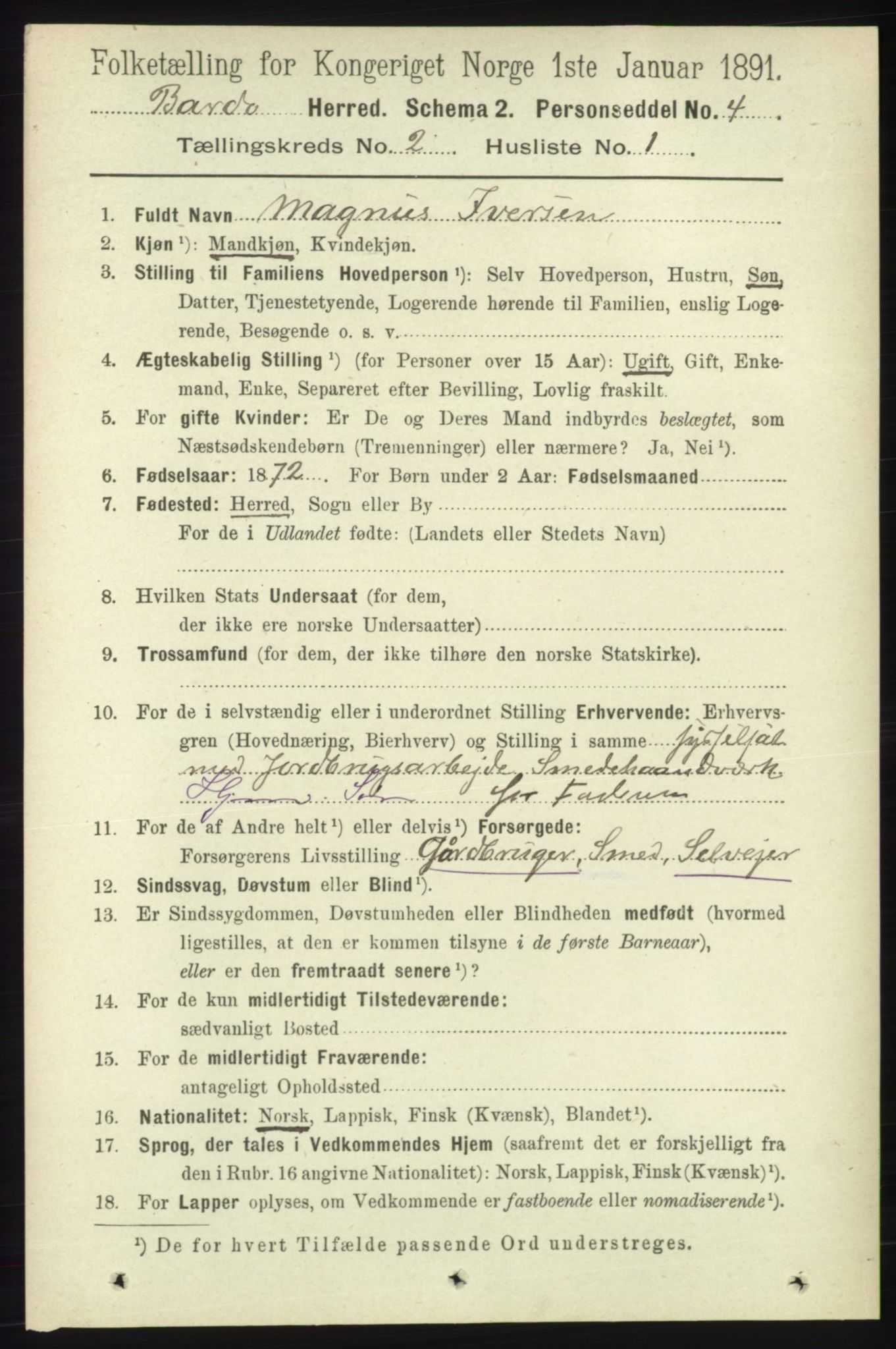 RA, 1891 census for 1922 Bardu, 1891, p. 488