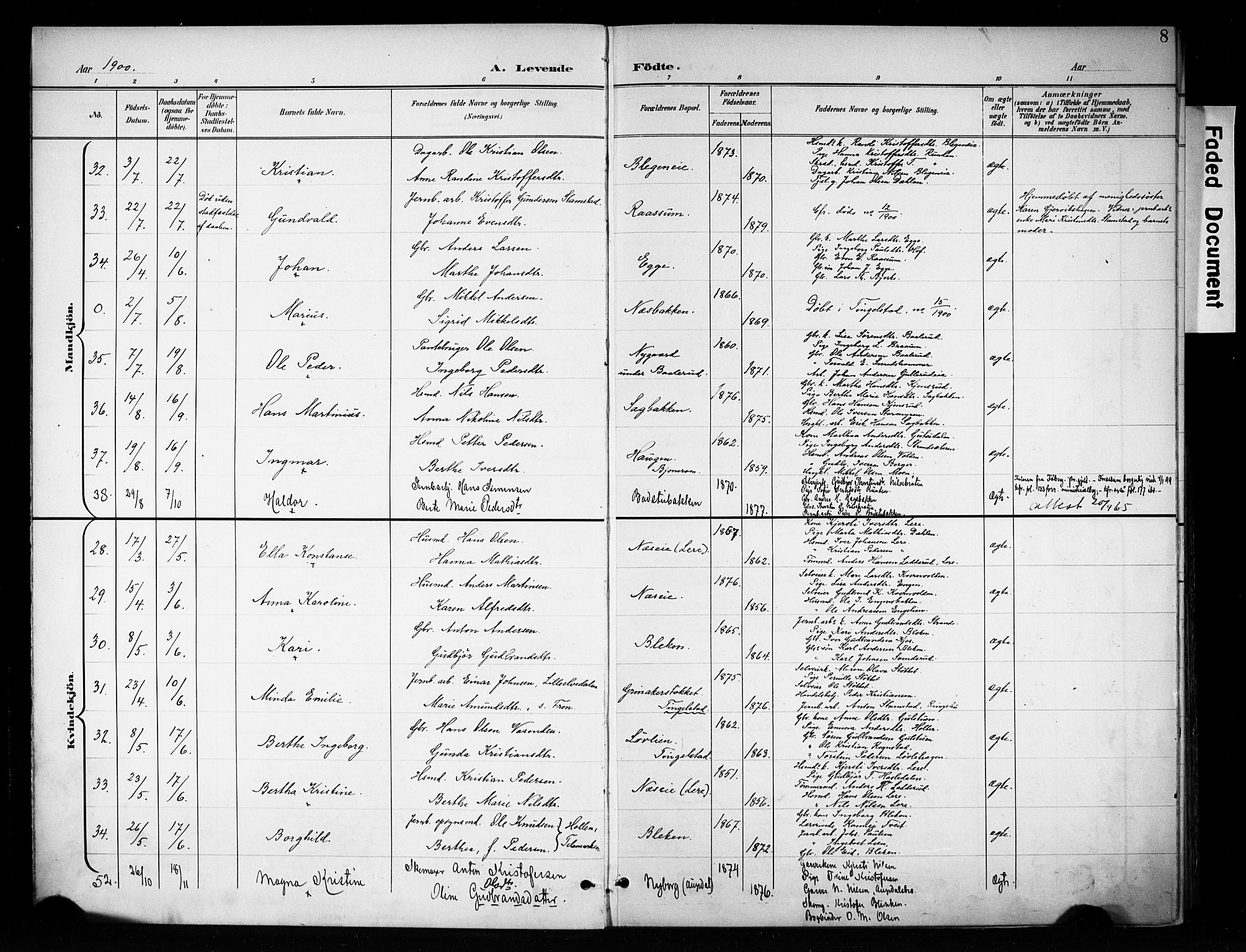 Brandbu prestekontor, AV/SAH-PREST-114/H/Ha/Haa/L0001: Parish register (official) no. 1, 1900-1912, p. 8