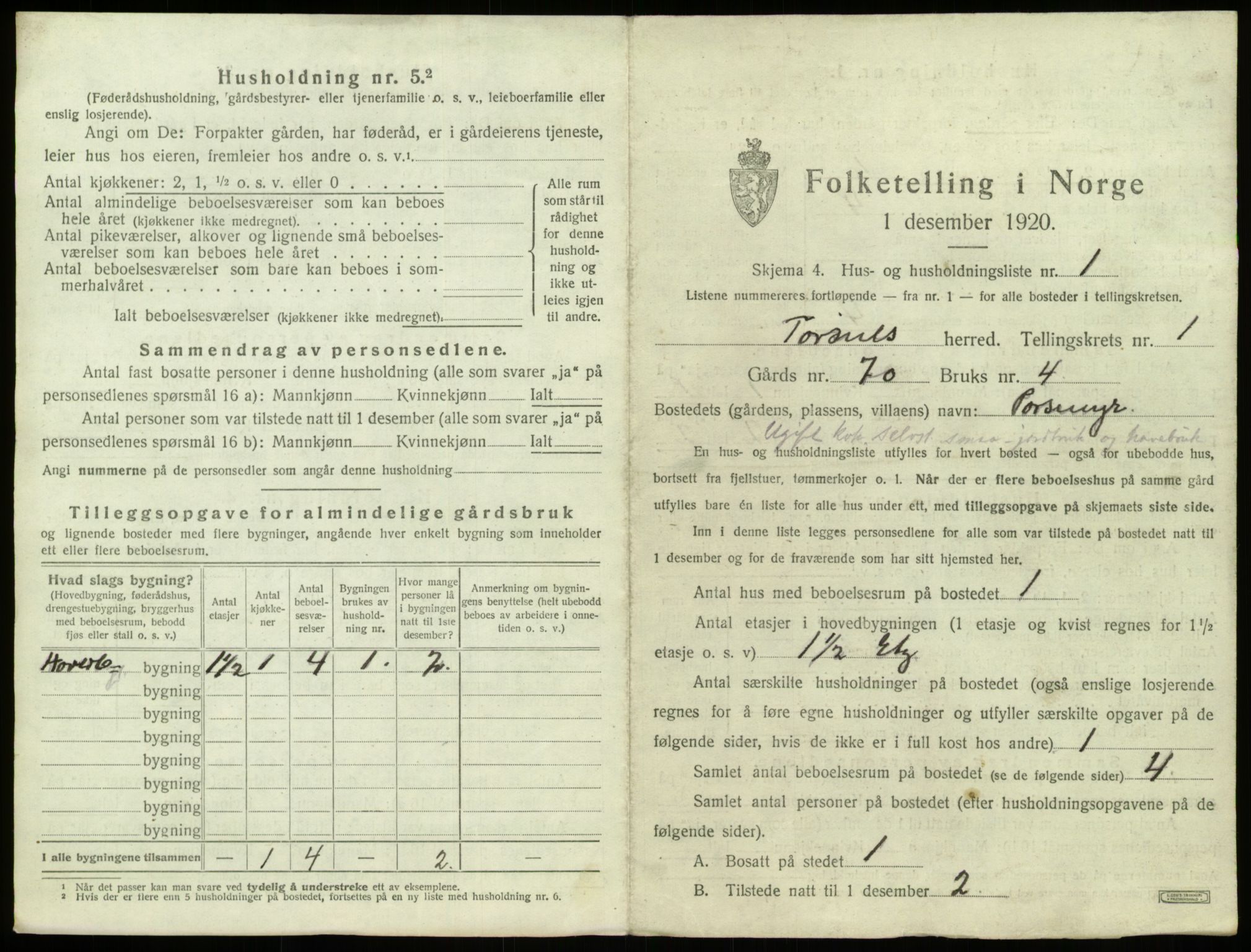 SAO, 1920 census for Torsnes, 1920, p. 23