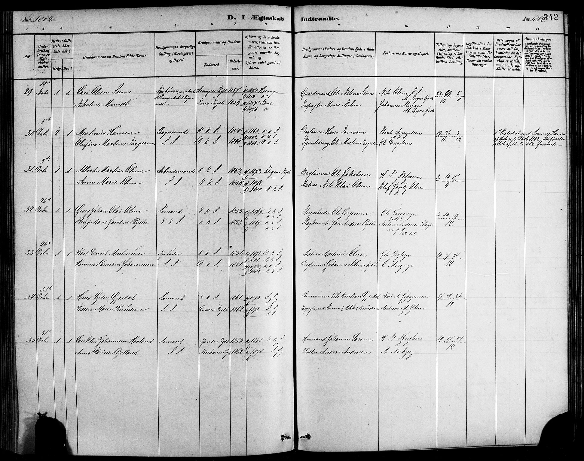 Sandviken Sokneprestembete, AV/SAB-A-77601/H/Hb/L0001: Parish register (copy) no. A 2, 1879-1892, p. 342