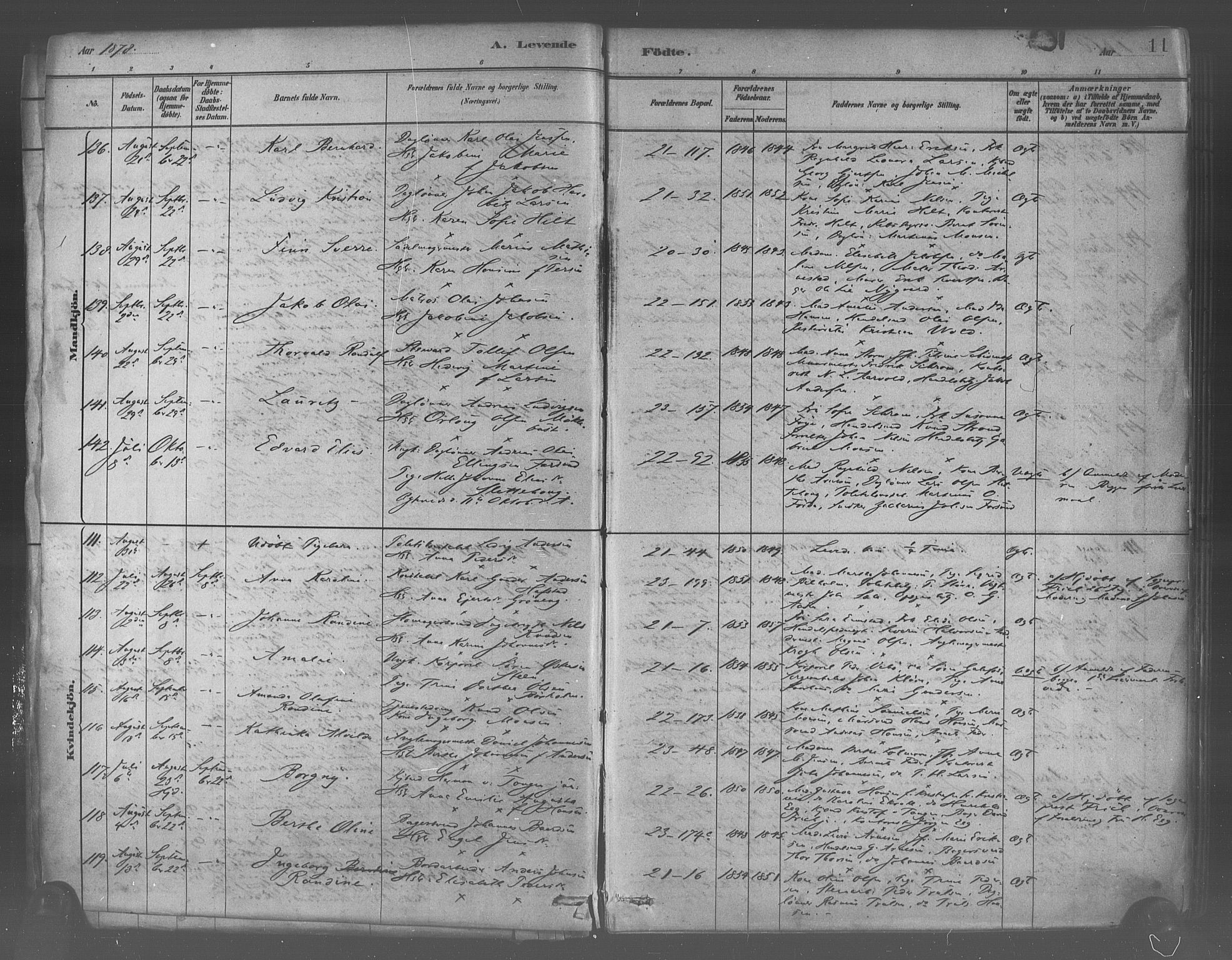 Korskirken sokneprestembete, AV/SAB-A-76101/H/Haa/L0021: Parish register (official) no. B 7, 1878-1889, p. 11