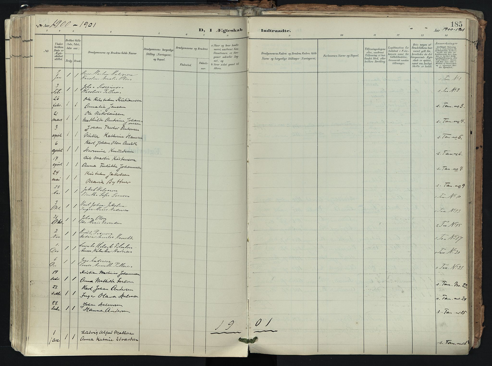 Brunlanes kirkebøker, SAKO/A-342/F/Fb/L0003: Parish register (official) no. II 3, 1900-1922, p. 185