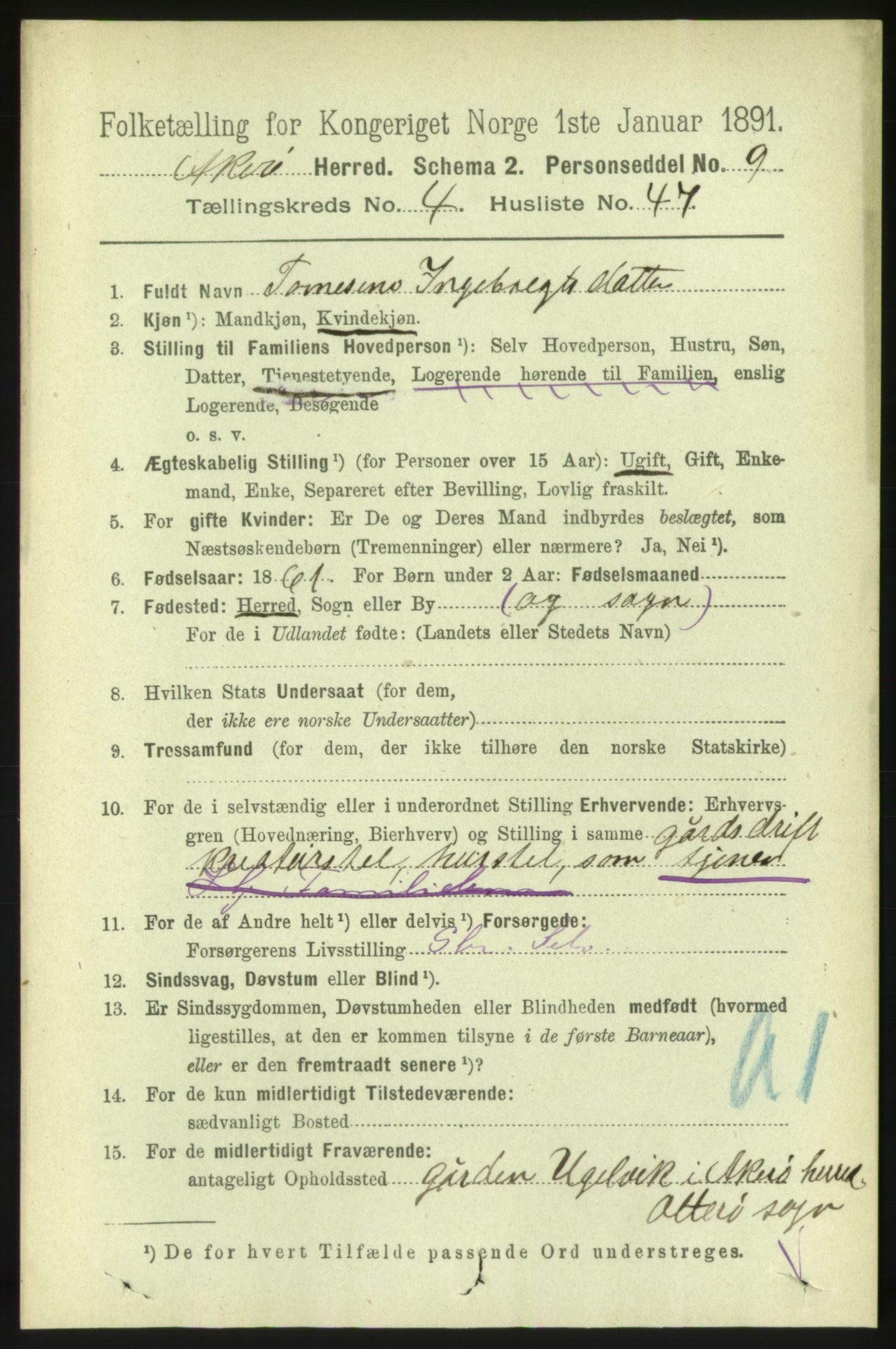 RA, 1891 census for 1545 Aukra, 1891, p. 1922