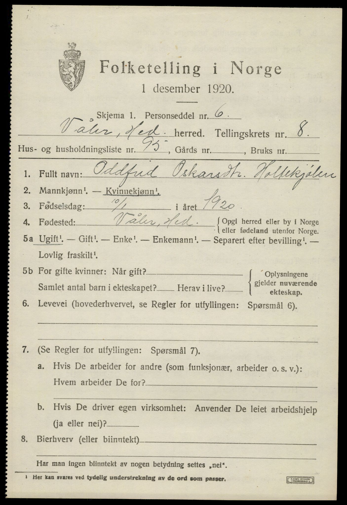 SAH, 1920 census for Våler (Hedmark), 1920, p. 9245