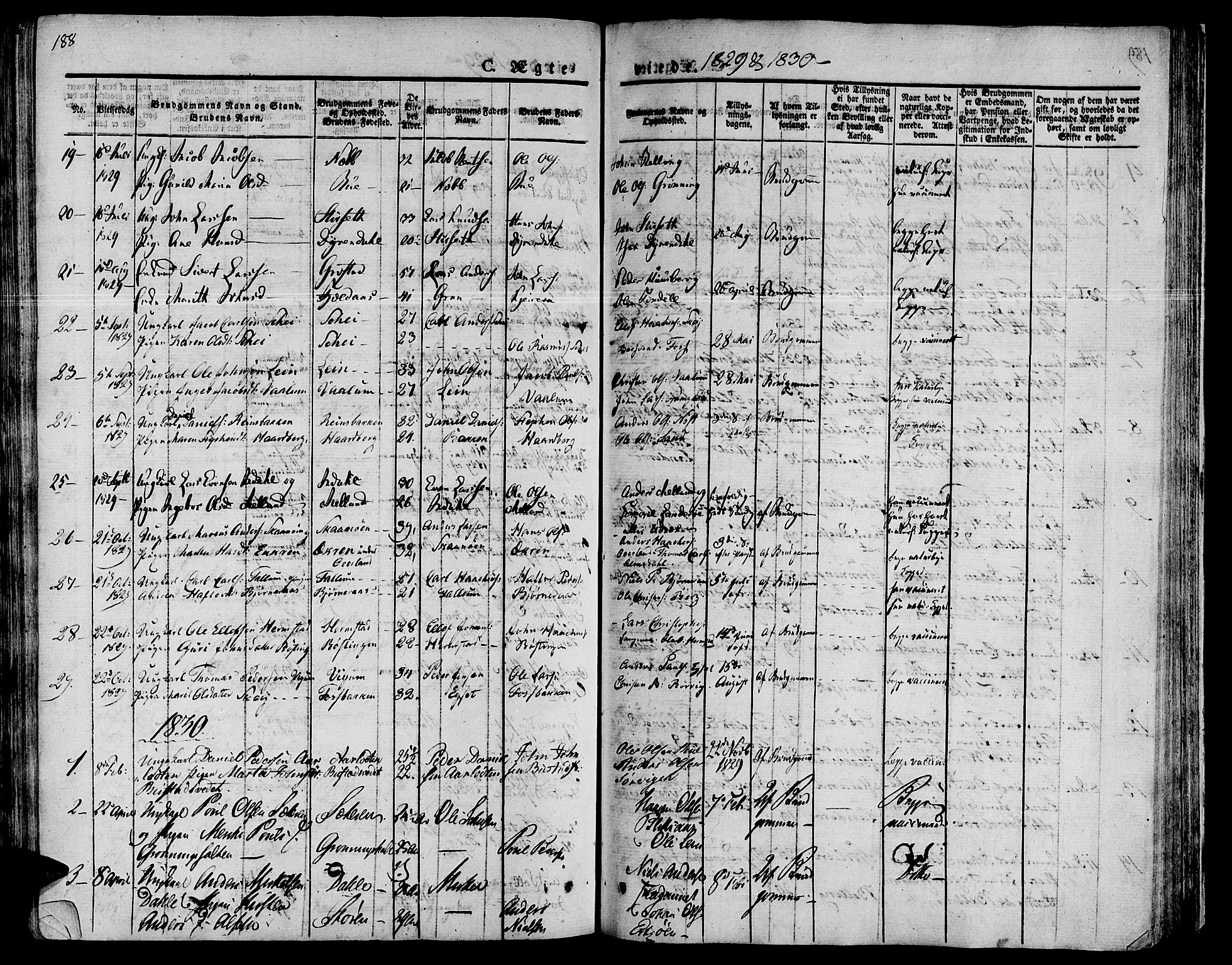 Ministerialprotokoller, klokkerbøker og fødselsregistre - Sør-Trøndelag, SAT/A-1456/646/L0609: Parish register (official) no. 646A07, 1826-1838, p. 188