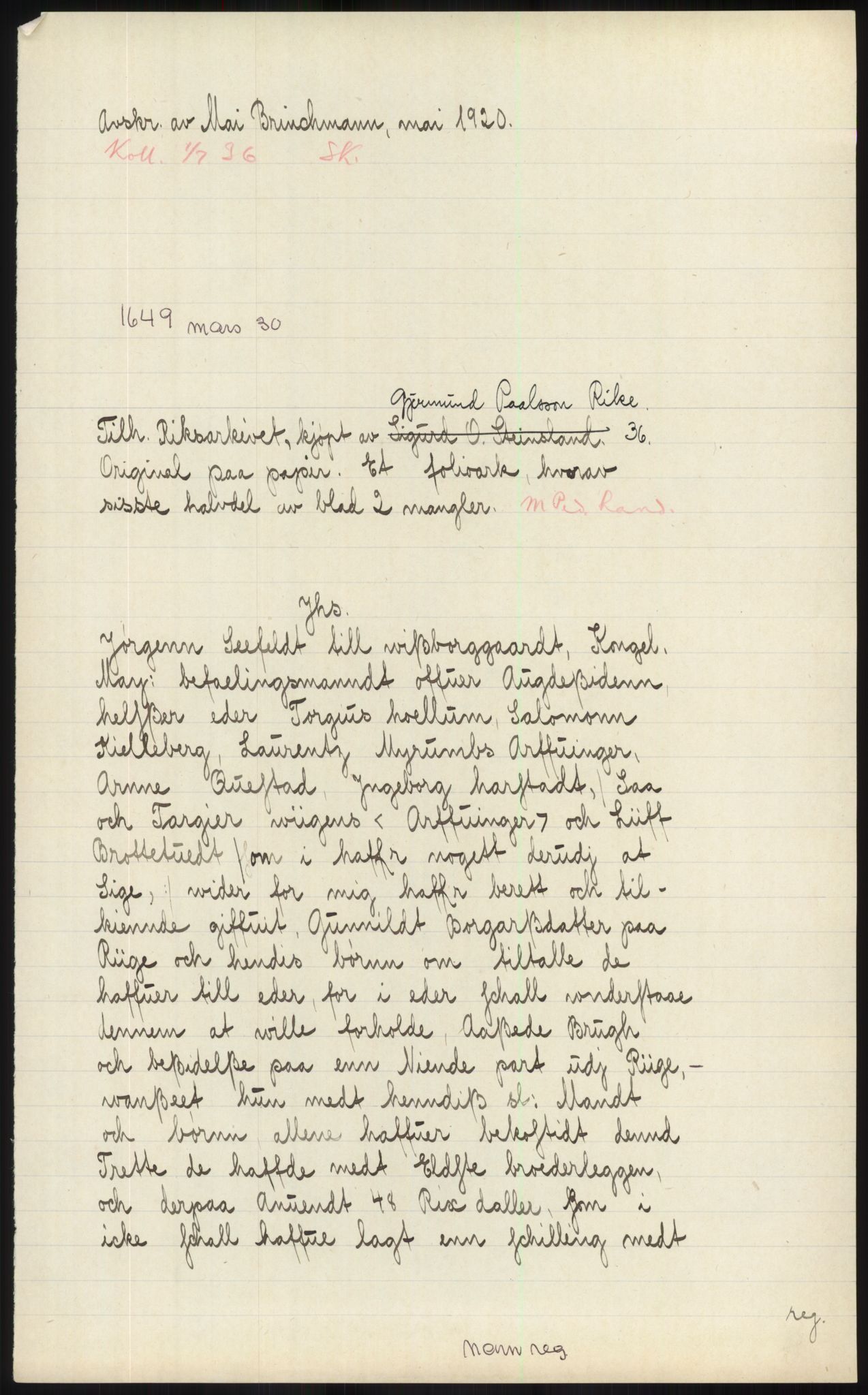 Samlinger til kildeutgivelse, Diplomavskriftsamlingen, RA/EA-4053/H/Ha, p. 272