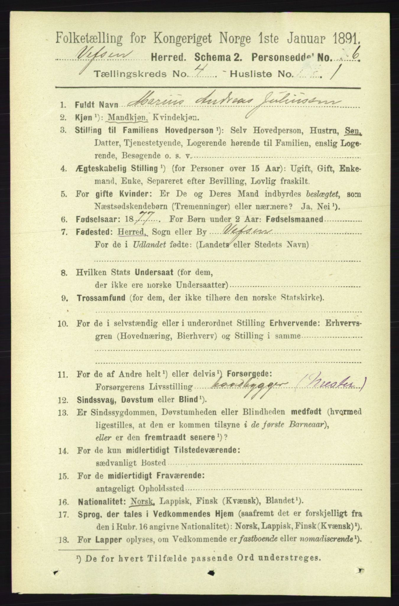 RA, 1891 census for 1824 Vefsn, 1891, p. 1626