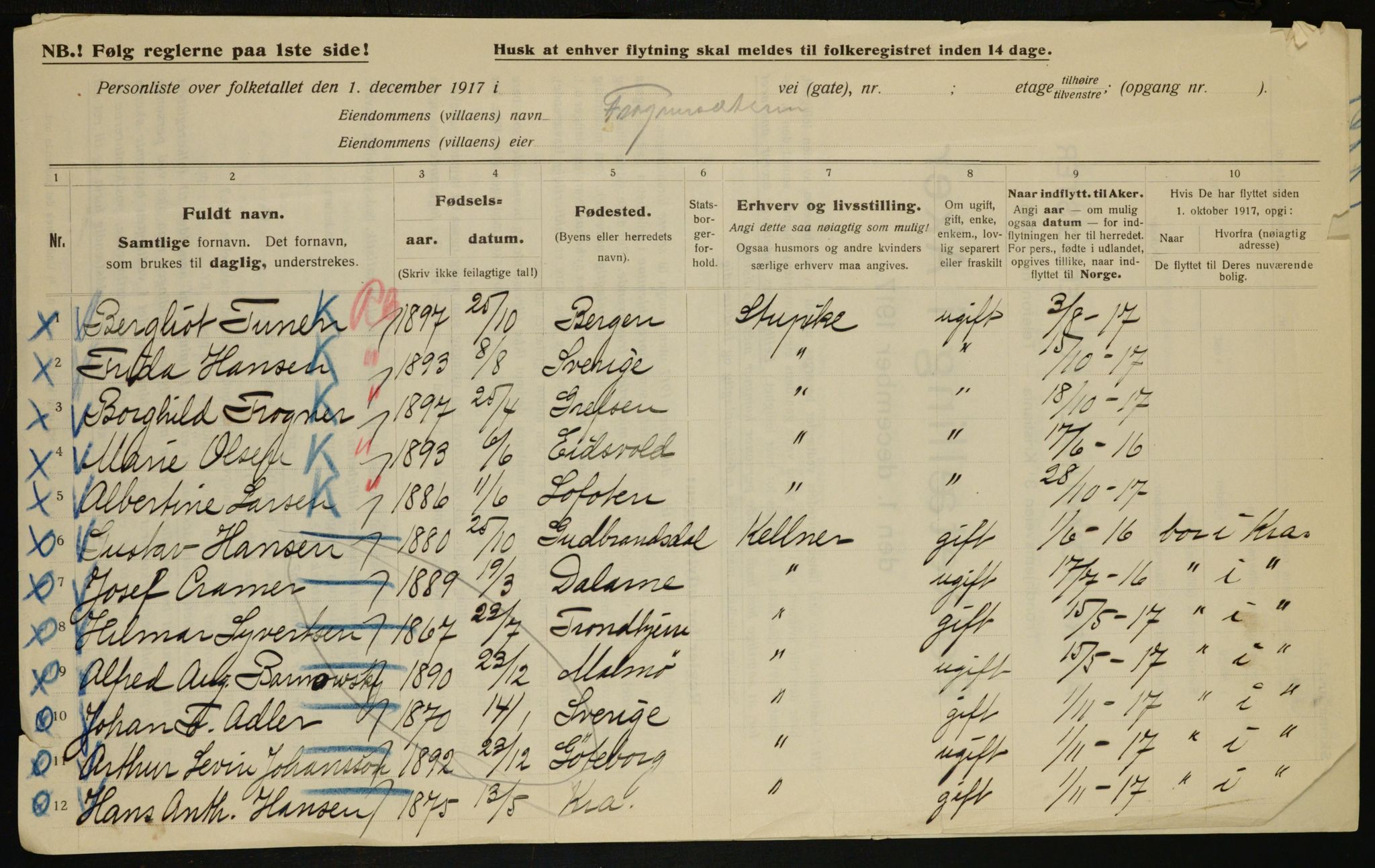 OBA, Municipal Census 1917 for Aker, 1917, p. 8812