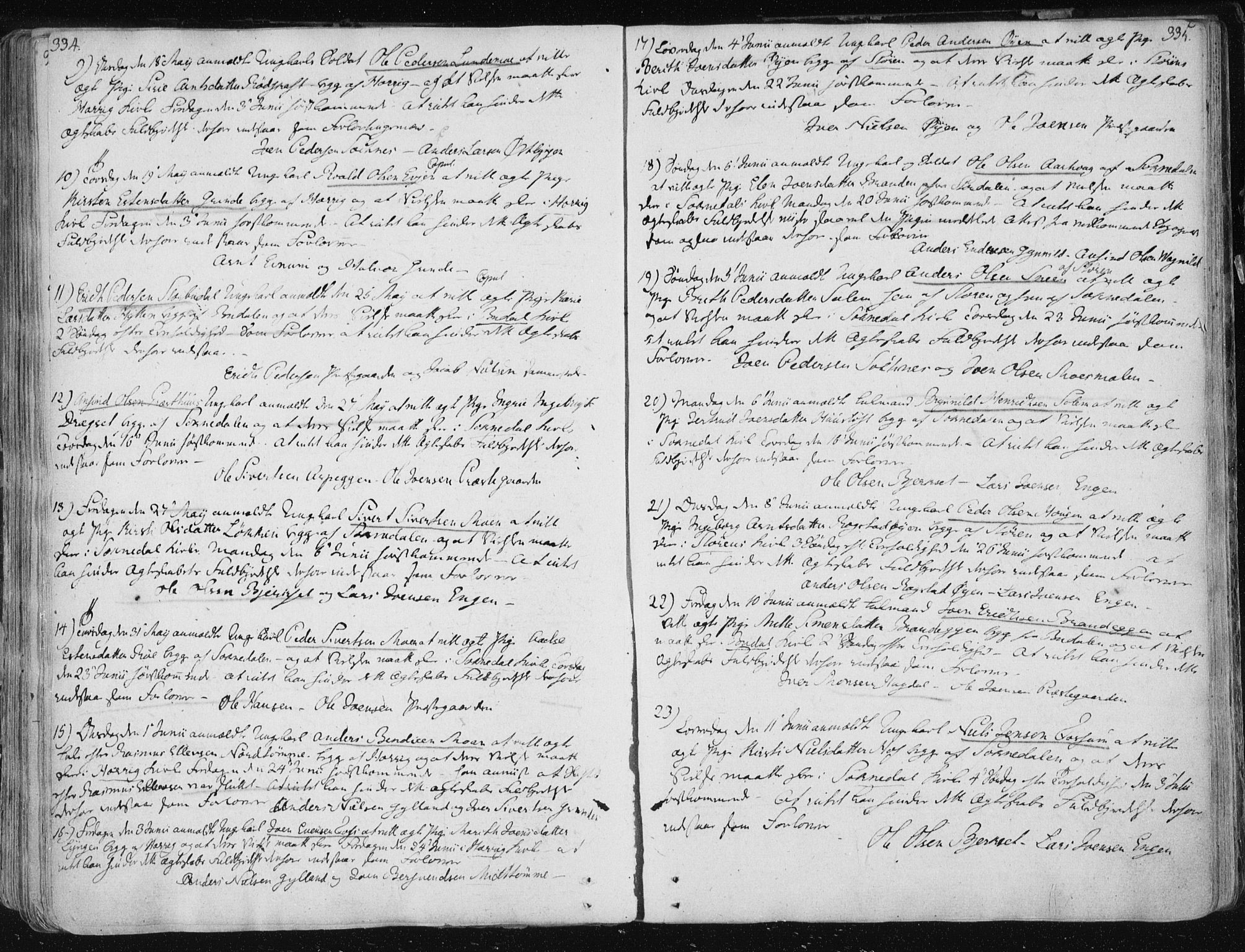 Ministerialprotokoller, klokkerbøker og fødselsregistre - Sør-Trøndelag, SAT/A-1456/687/L0992: Parish register (official) no. 687A03 /1, 1788-1815, p. 334-335
