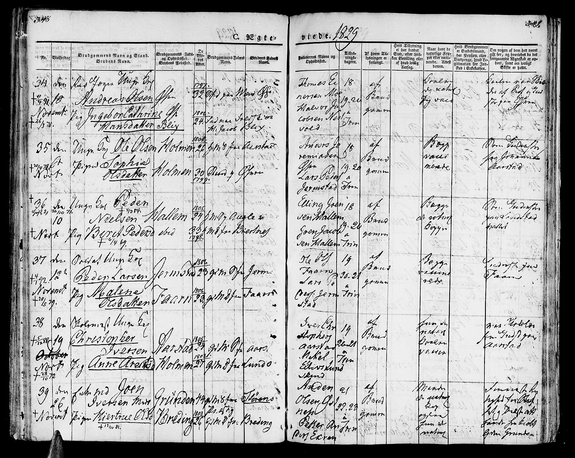 Ministerialprotokoller, klokkerbøker og fødselsregistre - Nord-Trøndelag, AV/SAT-A-1458/723/L0237: Parish register (official) no. 723A06, 1822-1830, p. 348-349