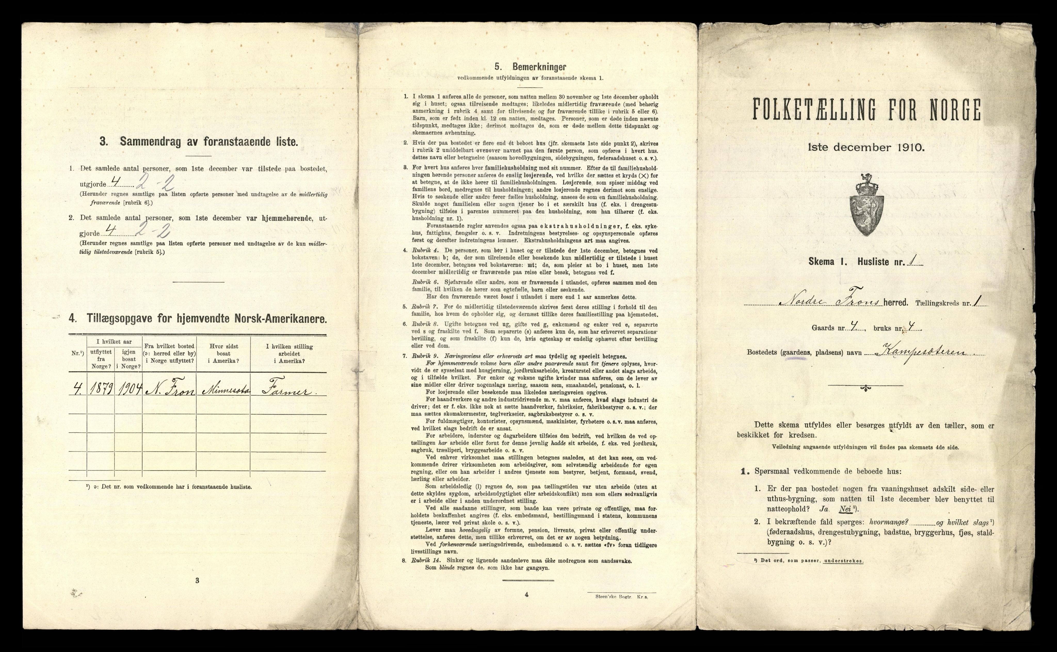 RA, 1910 census for Nord-Fron, 1910, p. 42