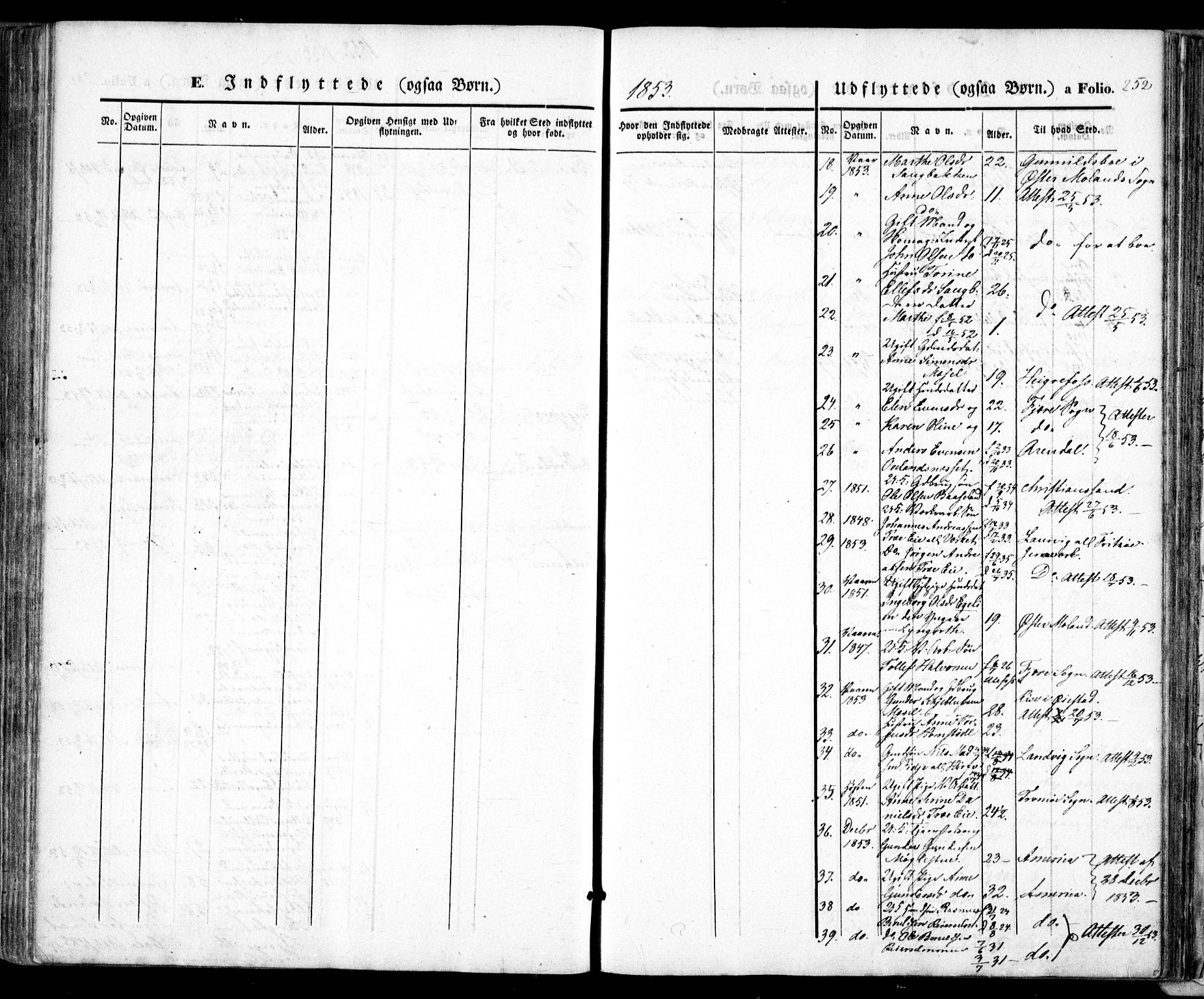 Froland sokneprestkontor, SAK/1111-0013/F/Fa/L0002: Parish register (official) no. A 2, 1845-1863, p. 252